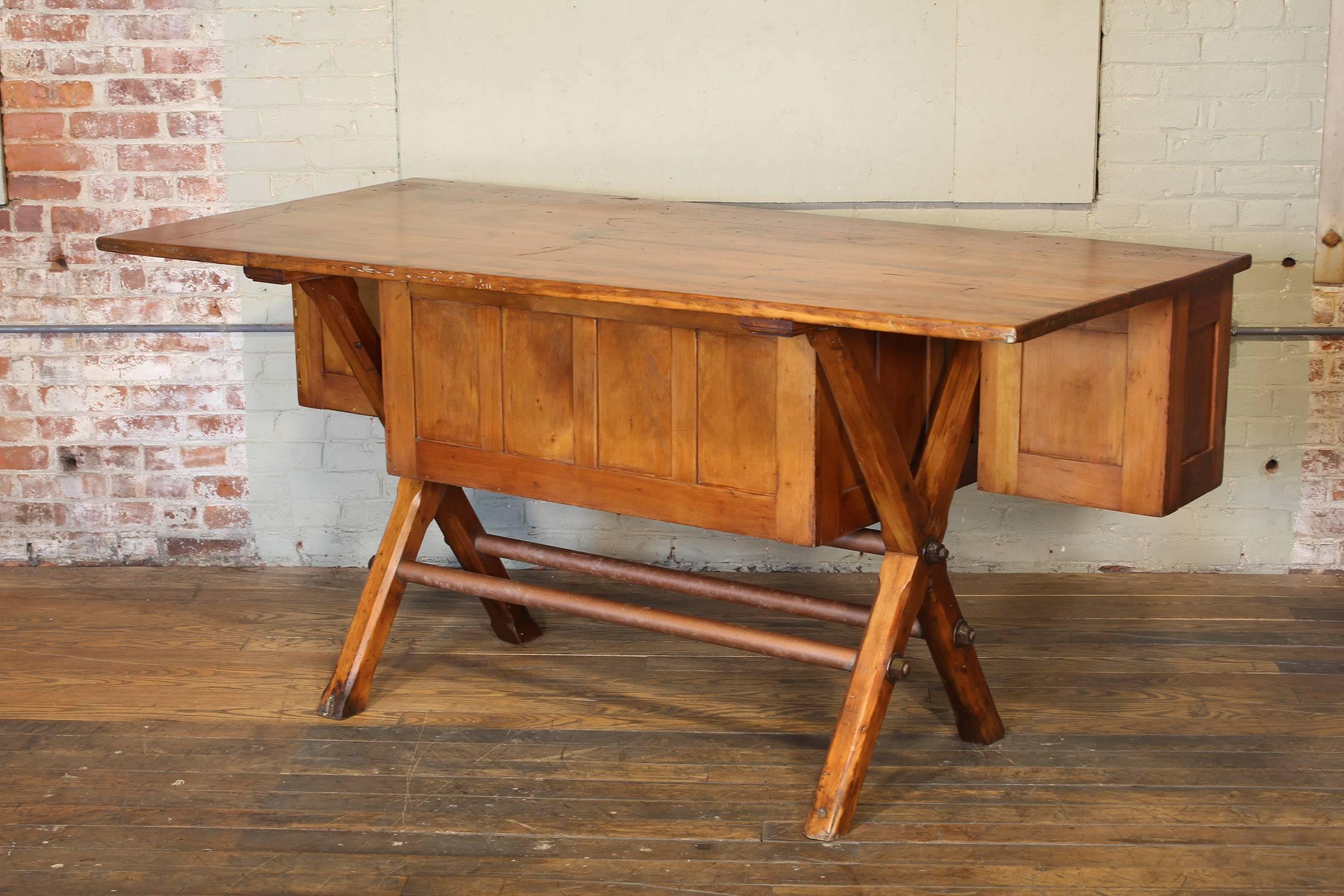 Industrial Desk Workbench, Pine Work Table, Draftsmans Workbench 1