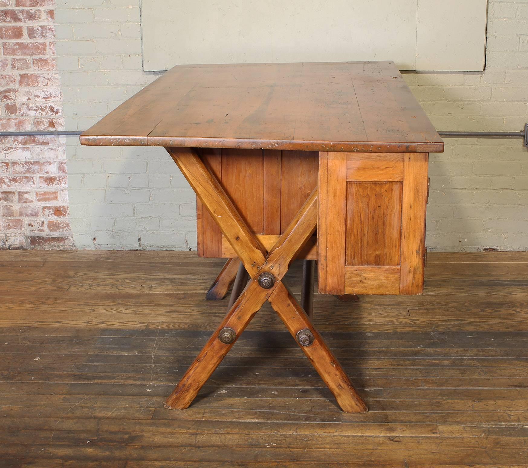 Industrial Desk Workbench, Pine Work Table, Draftsmans Workbench 3