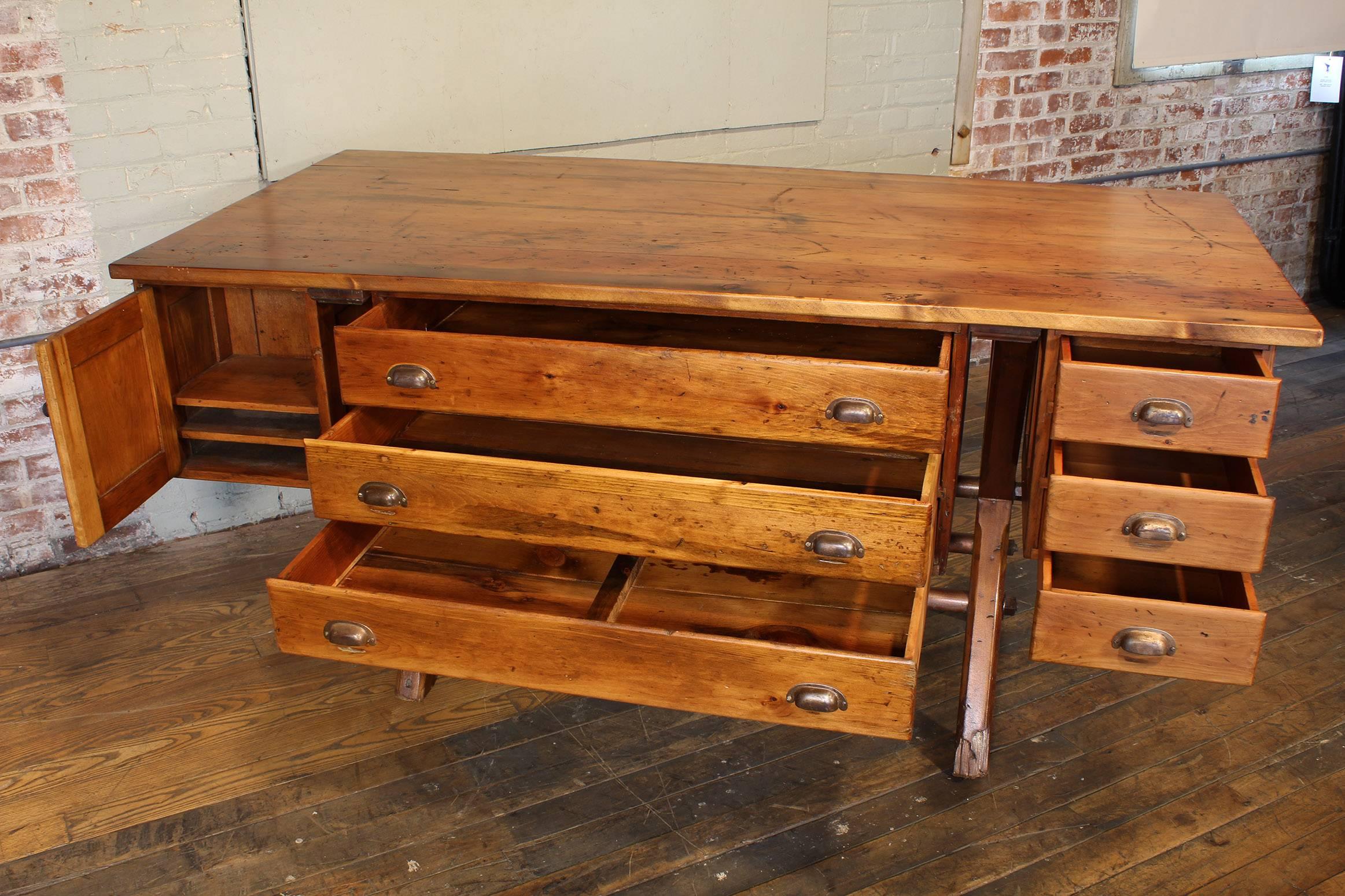 Industrial Desk Workbench, Pine Work Table, Draftsmans Workbench 4