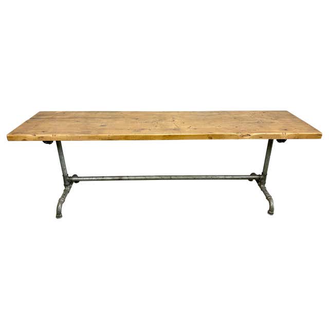 Vintage Industrial Dining Table with Cast Iron Legs at 1stDibs