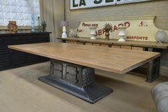 Industrial Dining Table with Cast Iron L Chambon French Machine Base