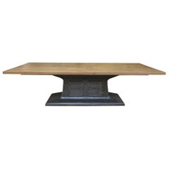 Industrial Dining Table with Cast Iron L Chambon French Machine Base 
