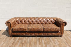 Industrial Distressed Brown Leather Chesterfield Sofa – Three Seat Tufted Sofa