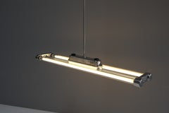 Luminaires industriels à double néon, années 1940, lot de 4