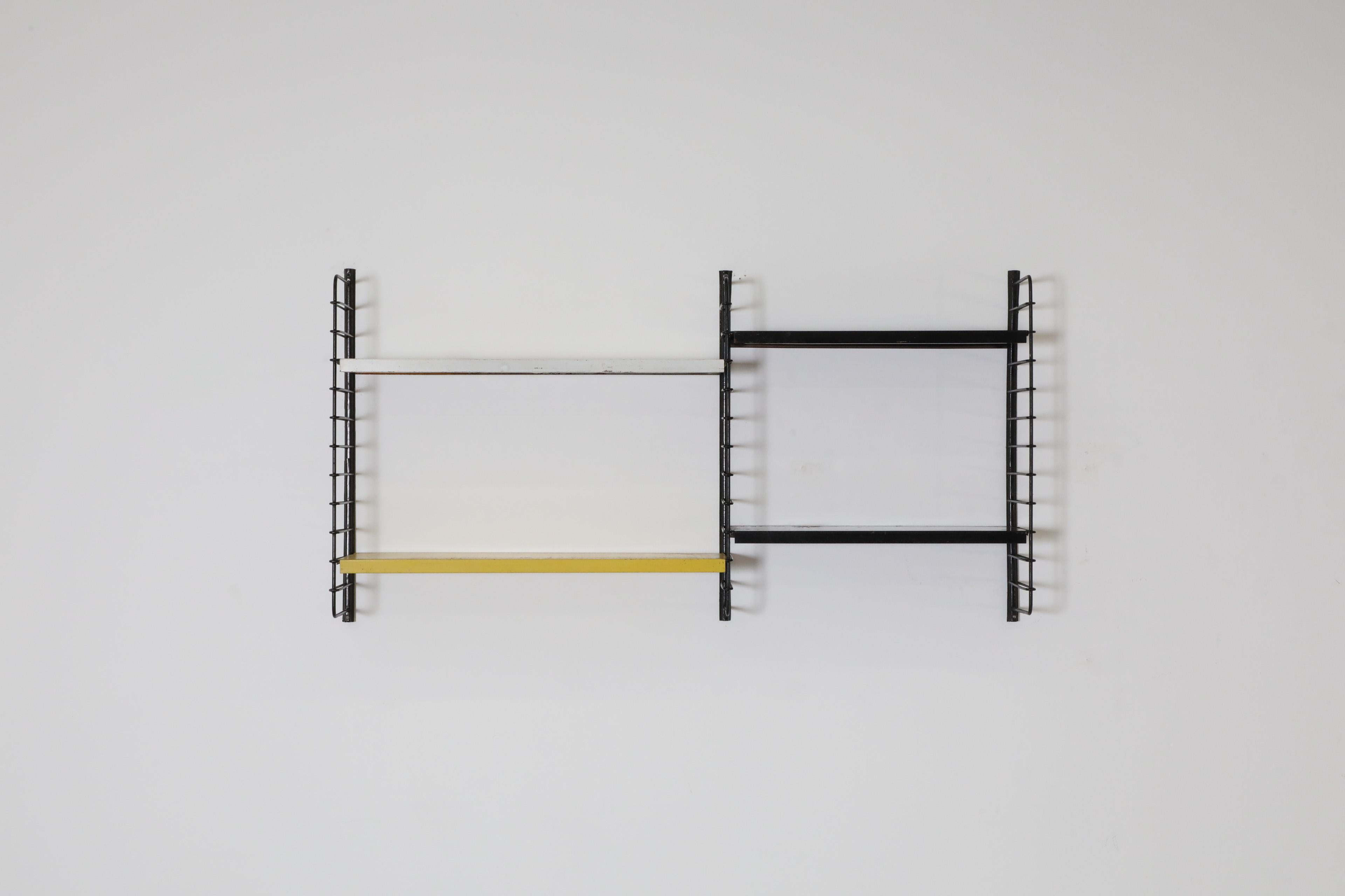 Mid-Century Modern Industrial Double Section Wall Mount Shelving Unit For Sale