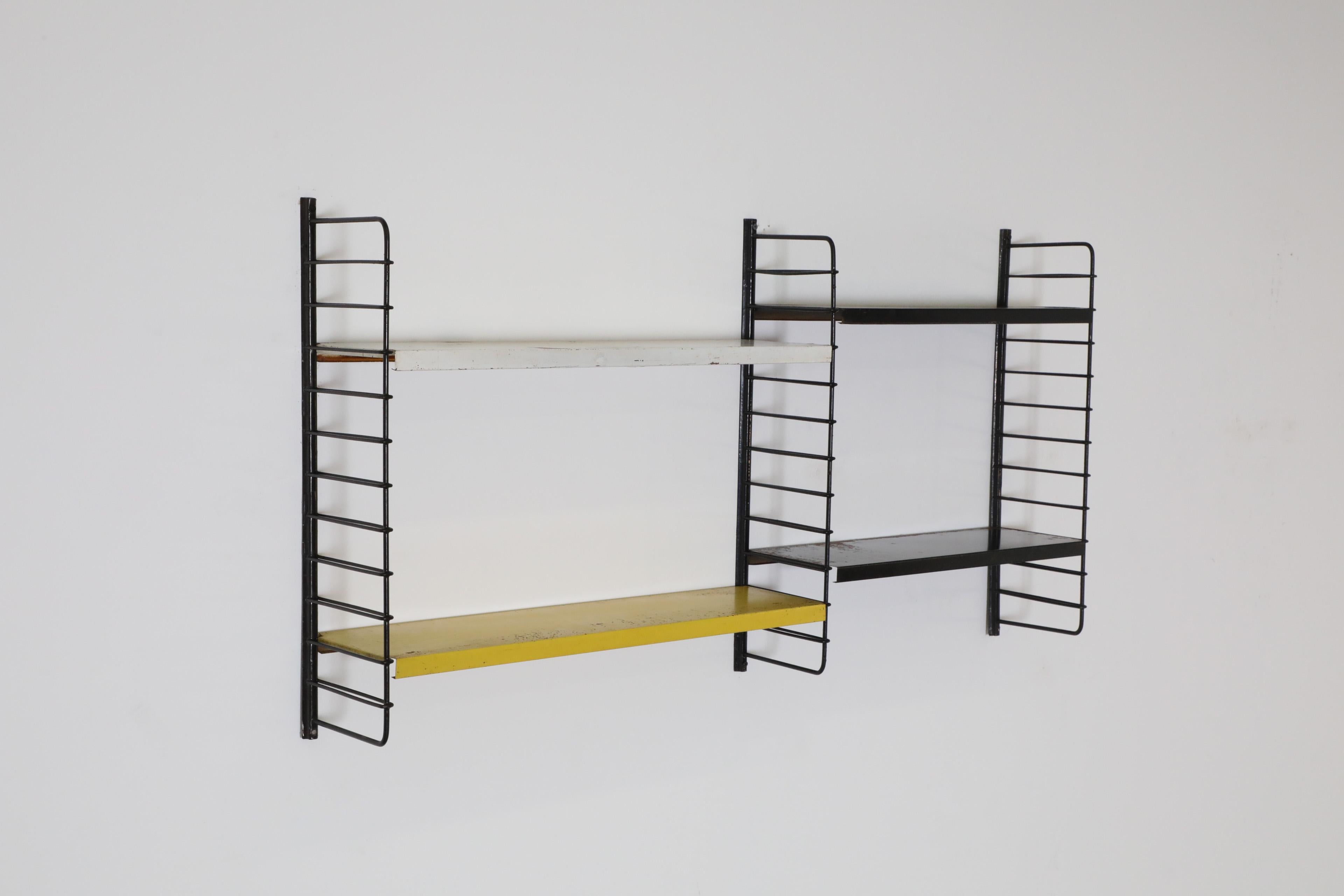 Dutch Industrial Double Section Wall Mount Shelving Unit For Sale