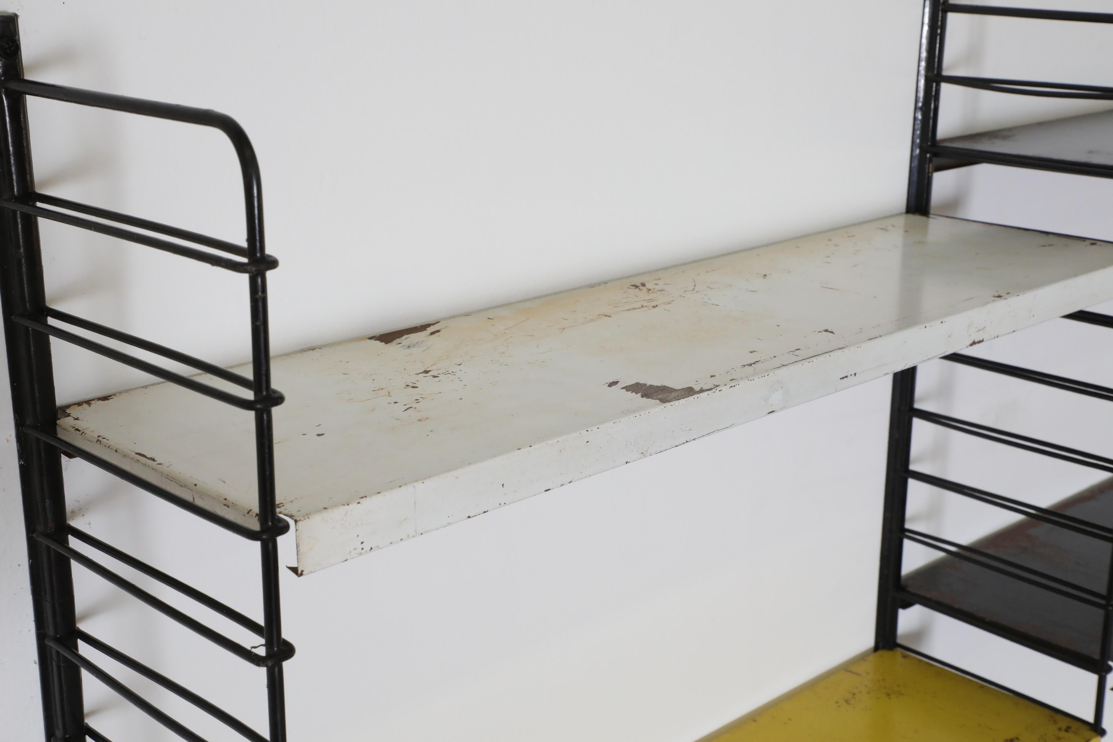 Industrial Double Section Wall Mount Shelving Unit In Good Condition For Sale In Los Angeles, CA