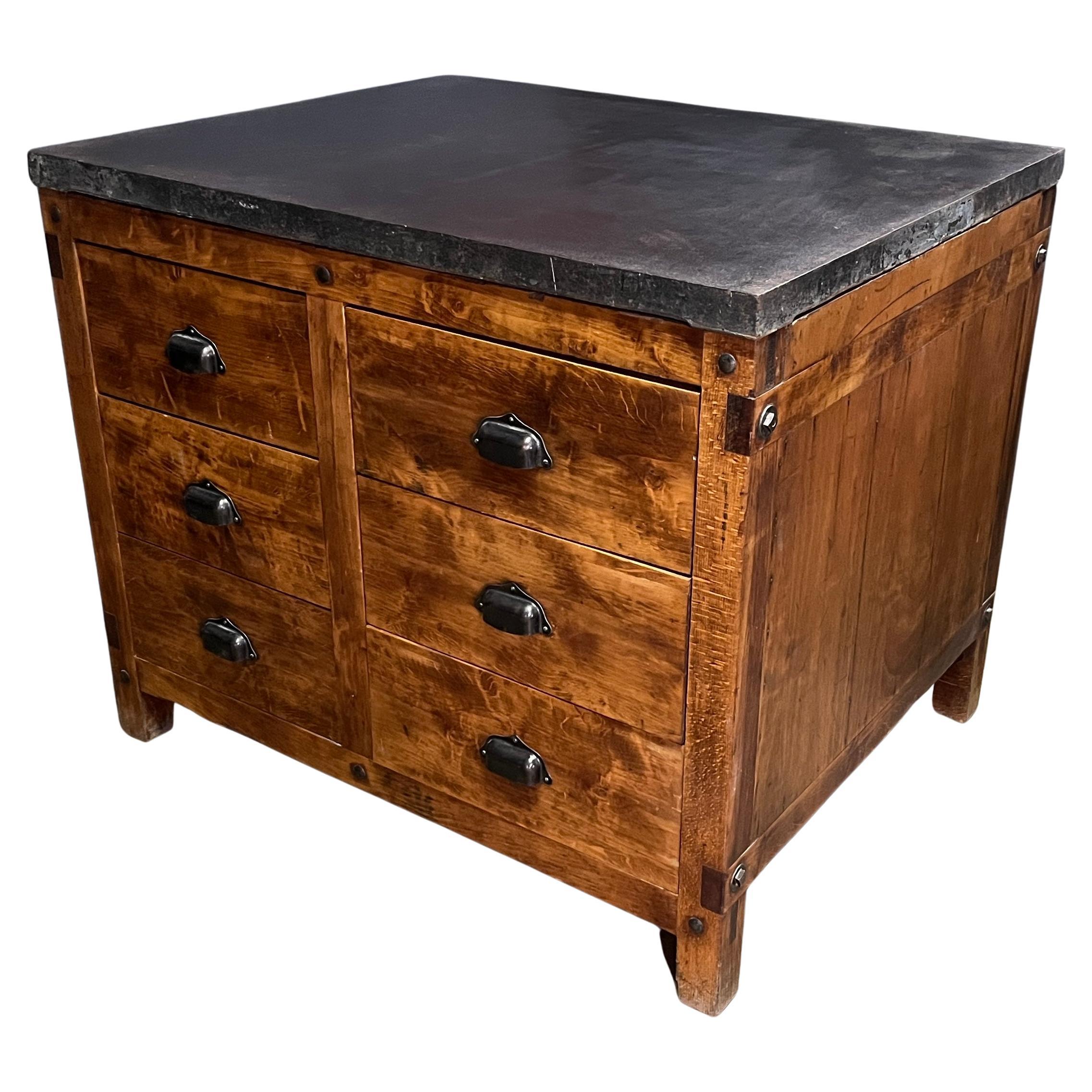 Industrial Double-Sided Pine Chest of Drawers For Sale