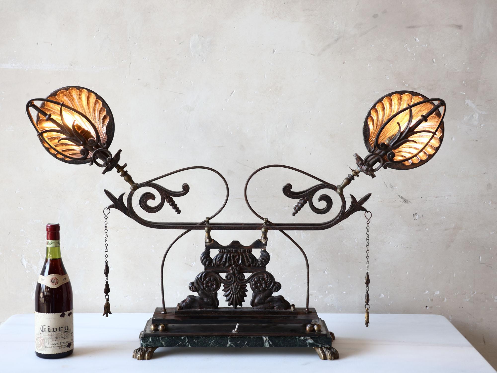 Dutch Industrial Double Table Lamp with 19th Century and Art Deco Elements For Sale