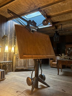 Industrial Drafting Table with Adjustable Mechanism and Lamp