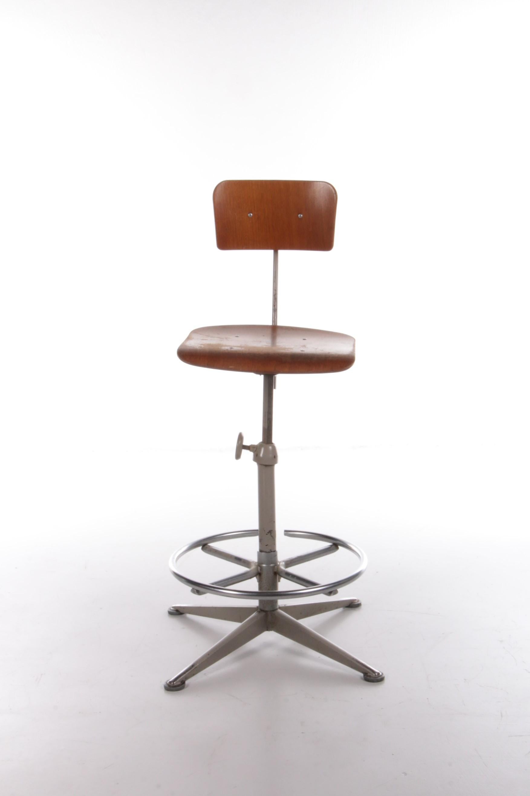 Mid-Century Modern Industrial Drawing Table Chair by Friso Kramer for Ahrend, ca 1960