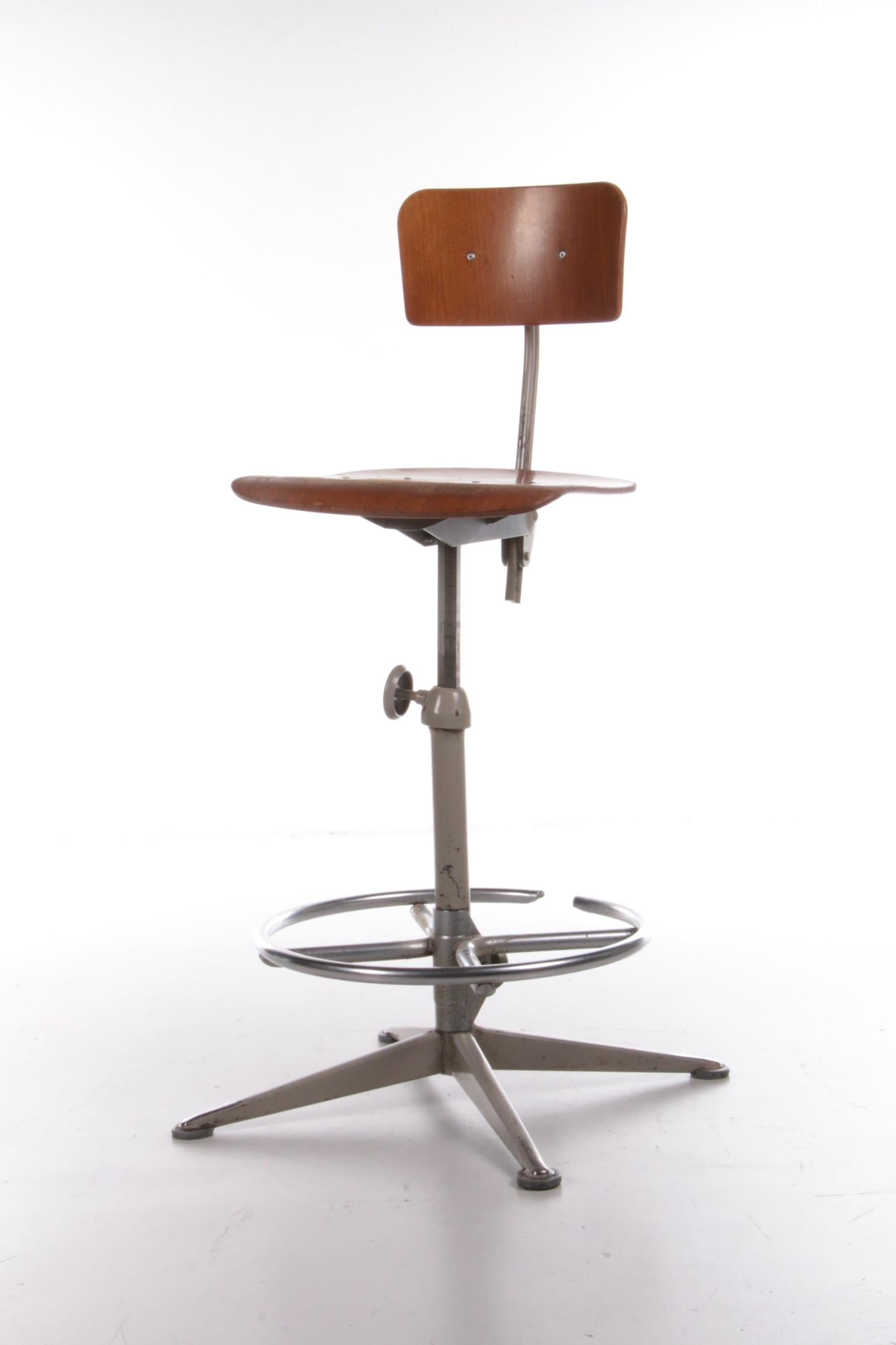 Iron Industrial Drawing Table Chair by Friso Kramer for Ahrend, ca 1960