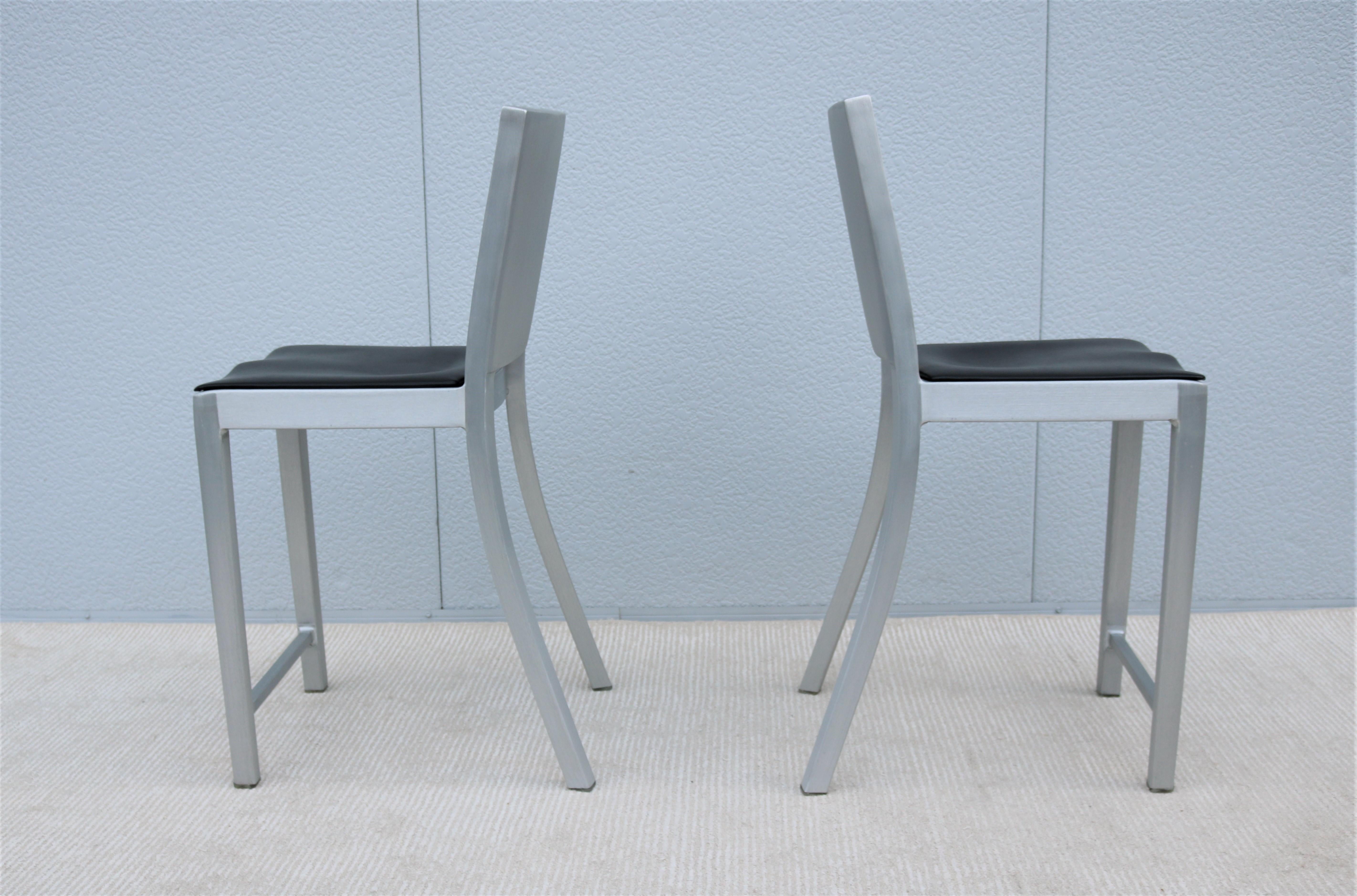 Industrial Emeco Hudson by Starck Brushed Aluminum Counter Height Stools, a Pair For Sale 5