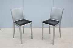 Industrial Emeco Hudson by Starck Brushed Aluminum Counter Height Stools, a Pair