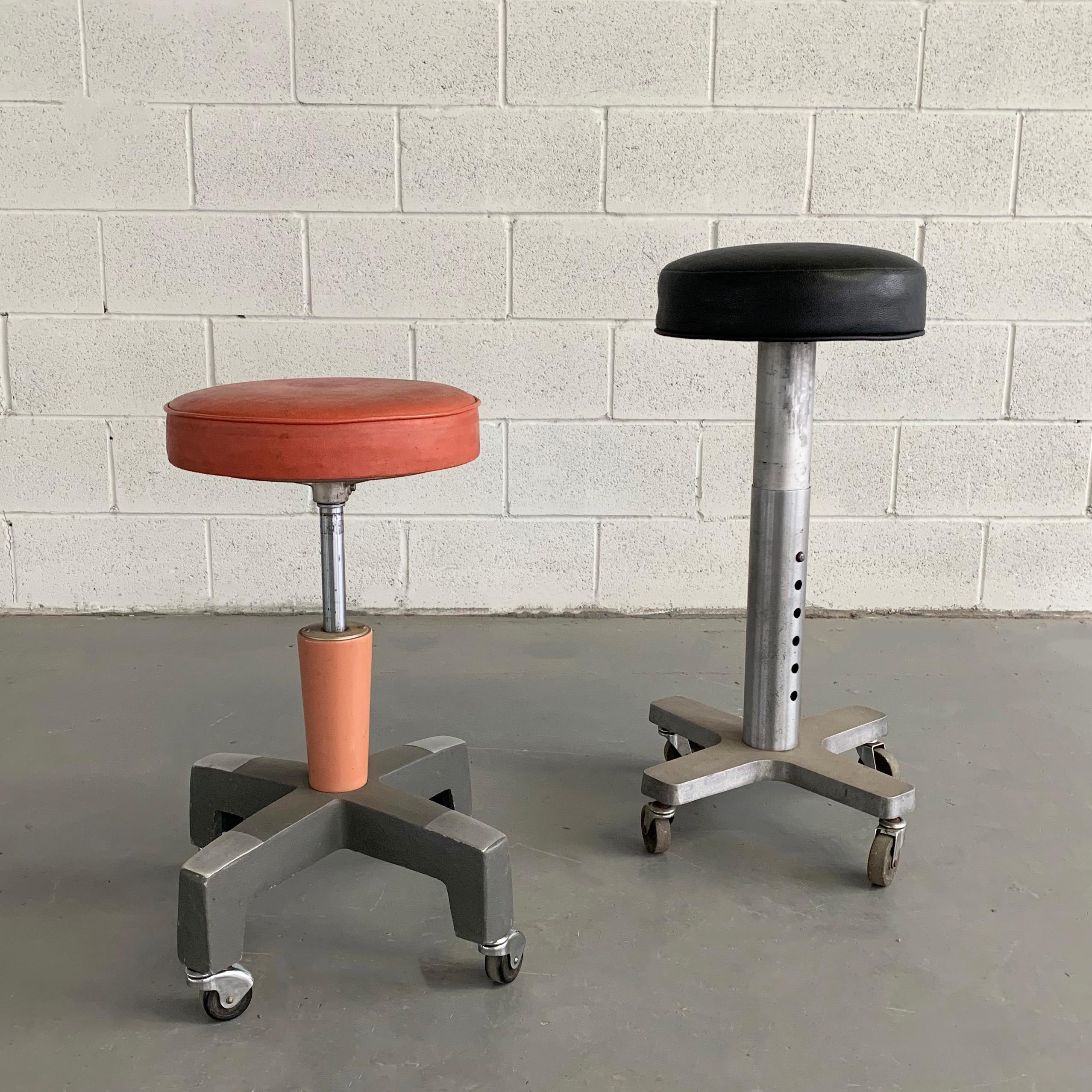 20th Century Industrial Enamel Rolling Adjustable Stool by American Optical Company For Sale