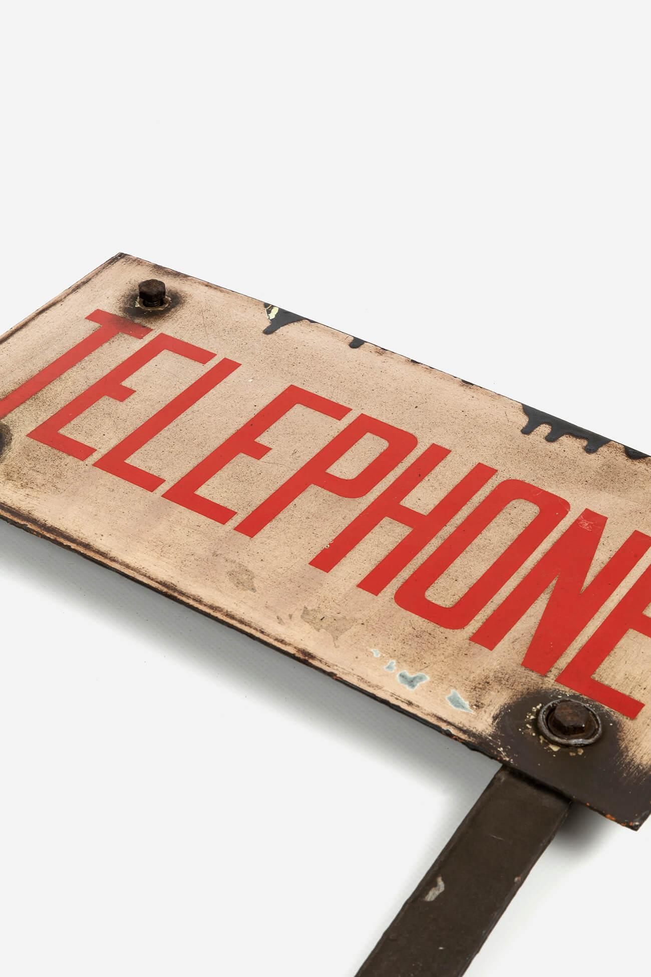 Edwardian Industrial Enamel Telephone Sign, circa 1950s For Sale