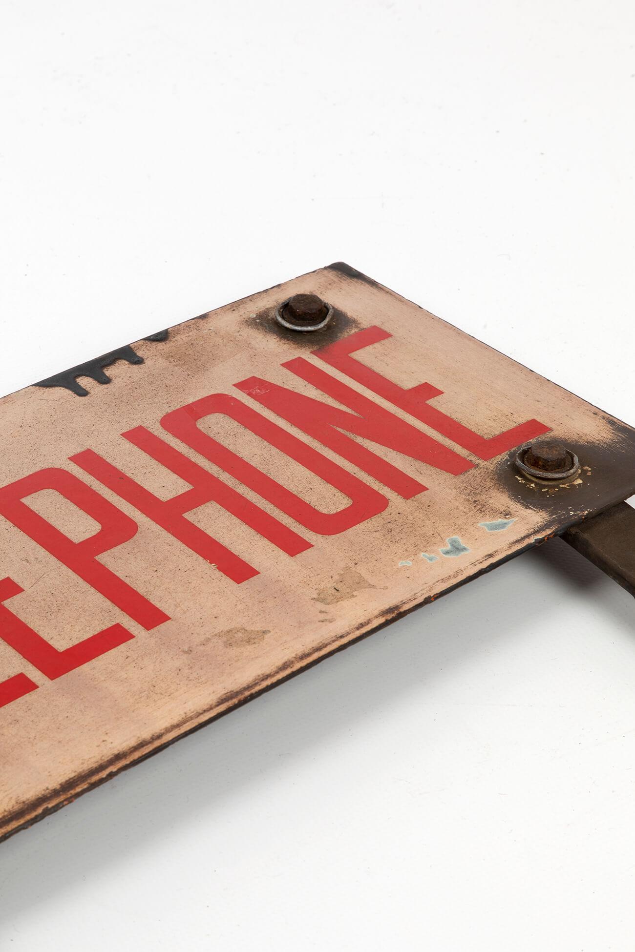 Enameled Industrial Enamel Telephone Sign, circa 1950s For Sale