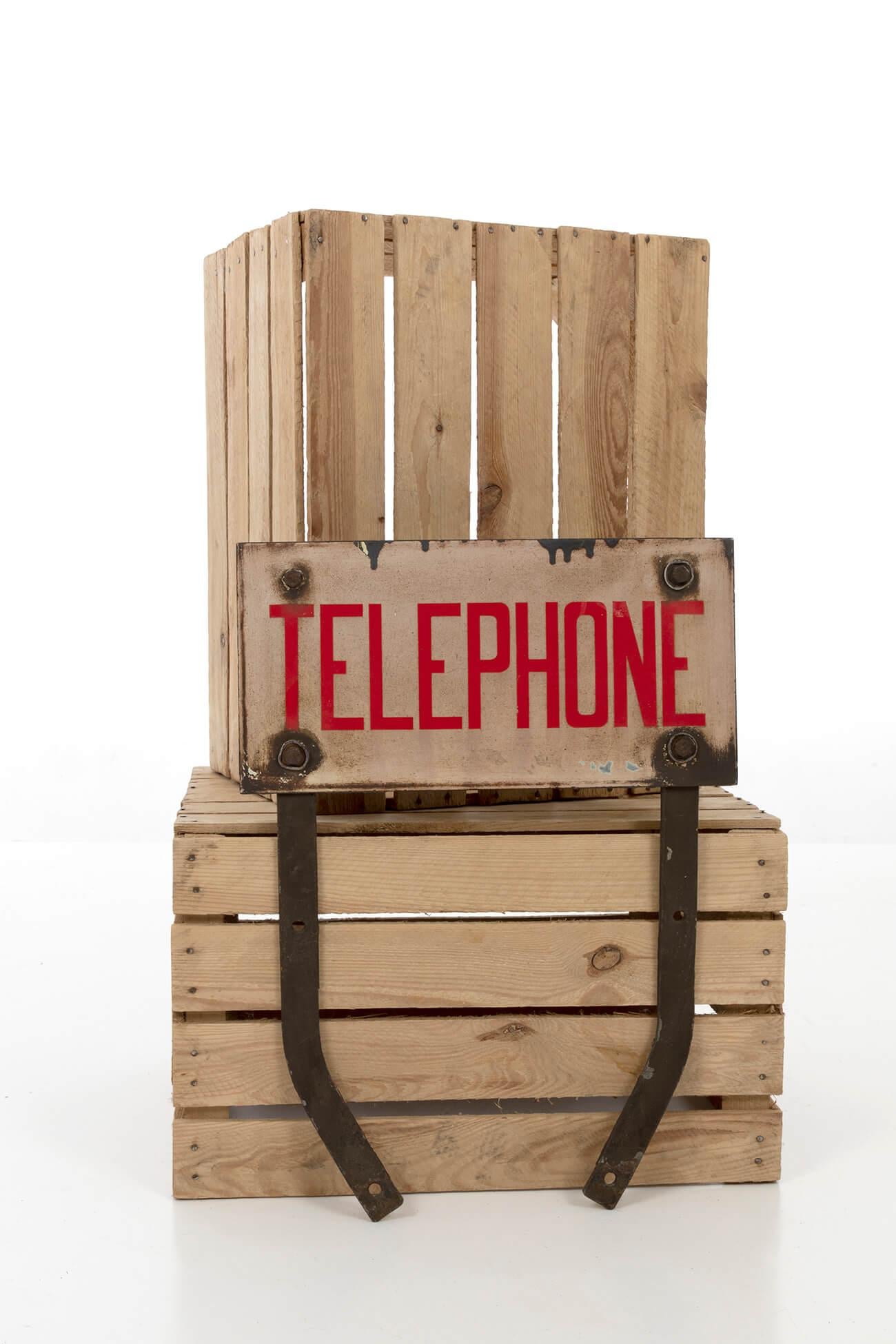 20th Century Industrial Enamel Telephone Sign, circa 1950s For Sale