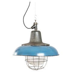 Industrial Enameled Blue Pendant Lamp, Poland, 1960's