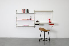 Mid-Century Pilastro Enameled Metal Wall Shelving Unit with Desk & Light