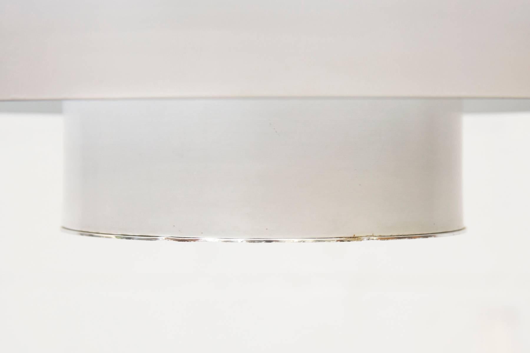 Industrial Enameled White Metal & Opaline Glass Flush Mount Ceiling Lamp For Sale 4