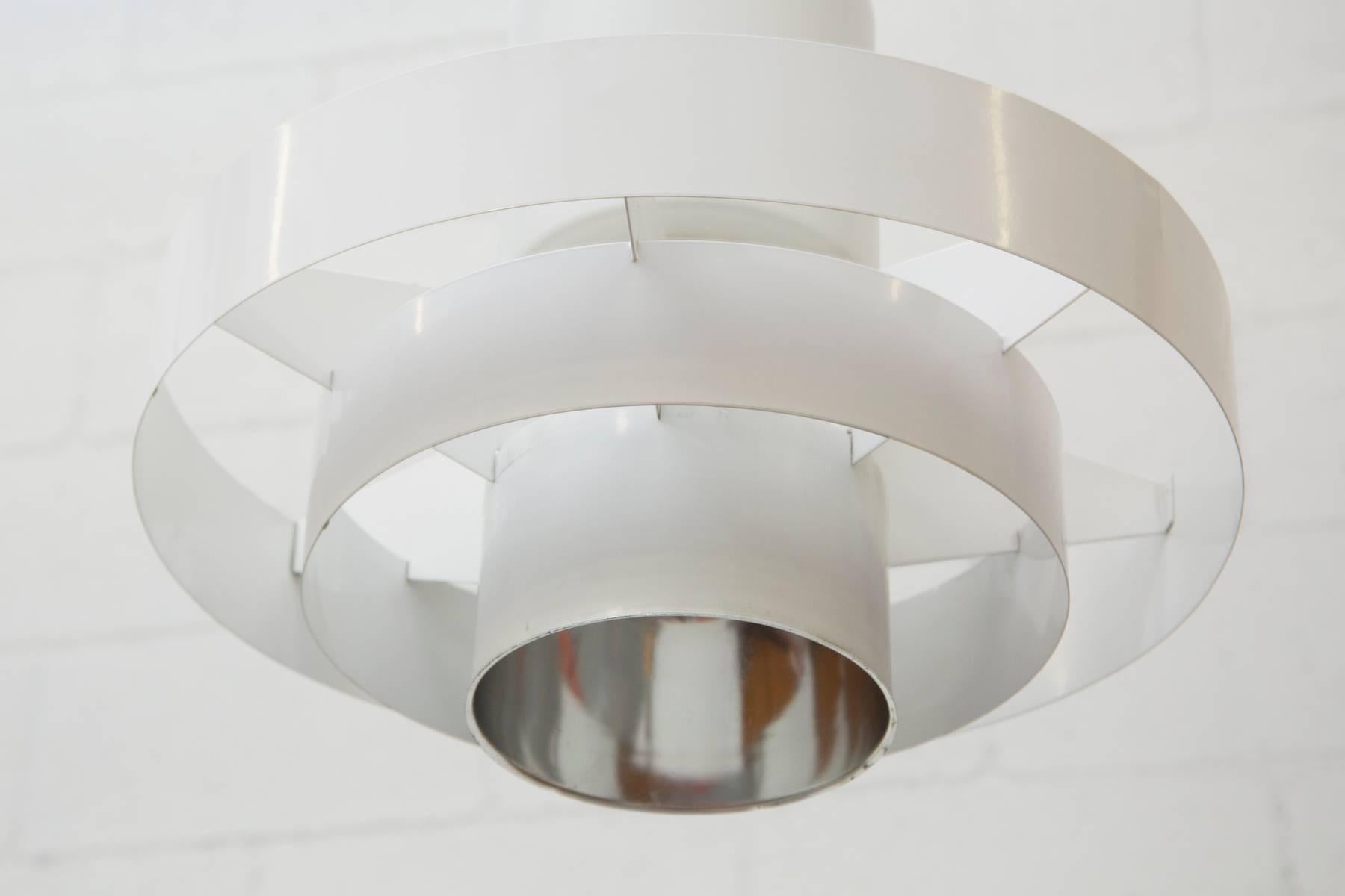 Dutch Industrial Enameled White Metal & Opaline Glass Flush Mount Ceiling Lamp For Sale