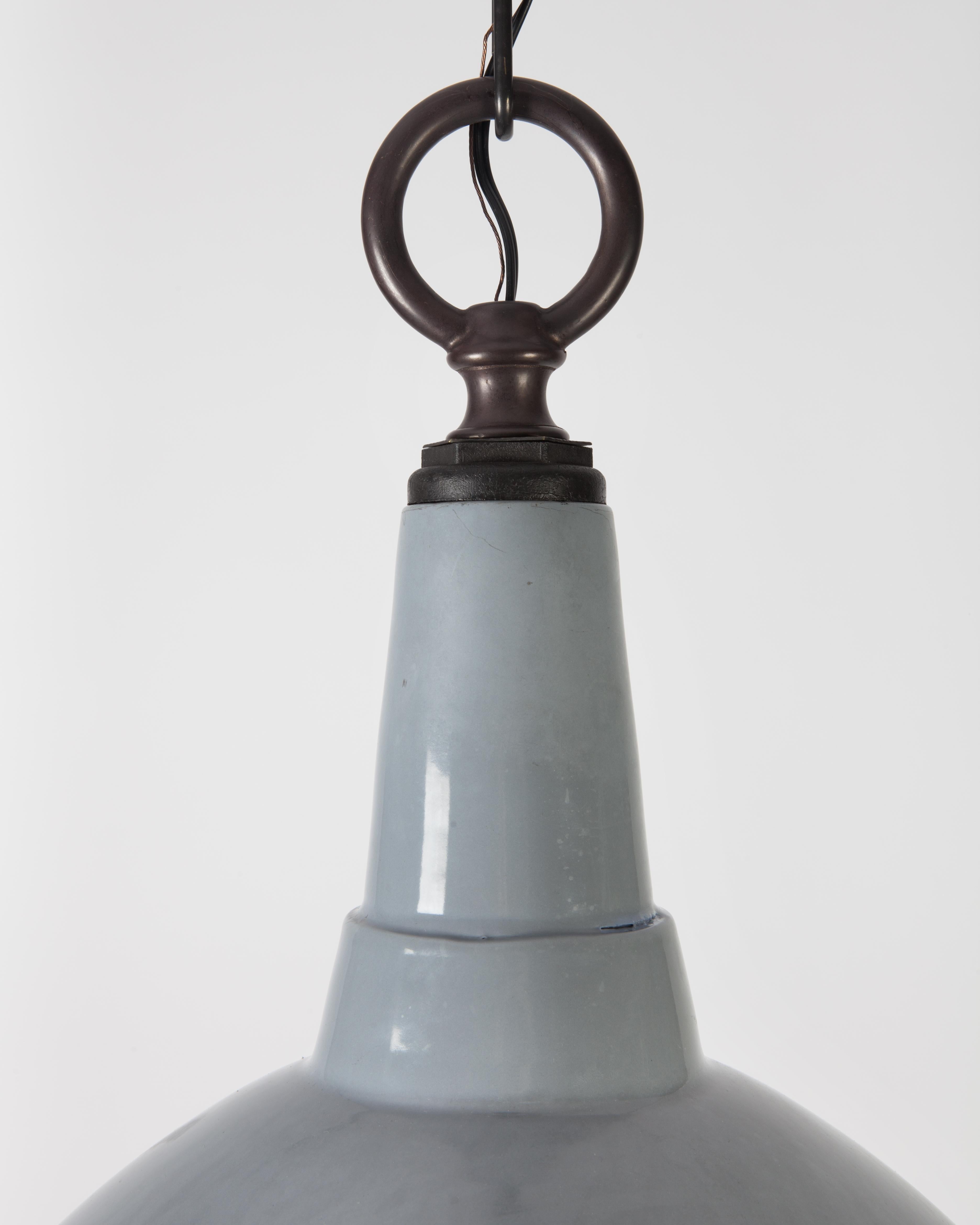 Industrial Enameled Pendant with Darkened Brass and Steel Fittings, circa 1950 1