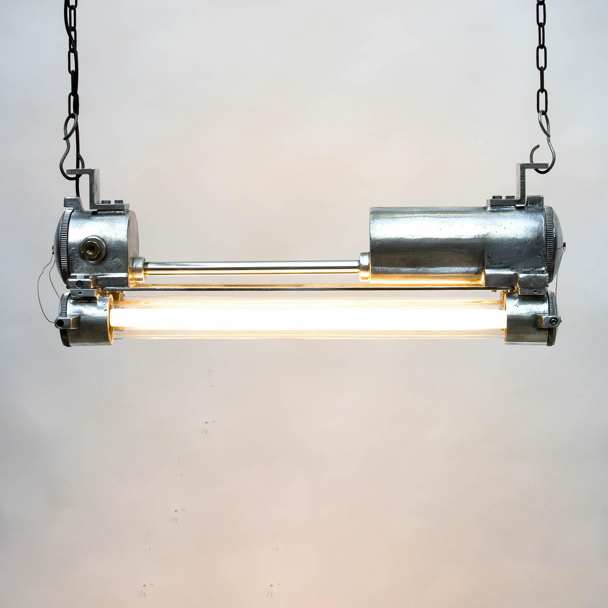 Glass Industrial Eplosion-Proof Fluorescent Light in Cast Aluminium, circa 1970