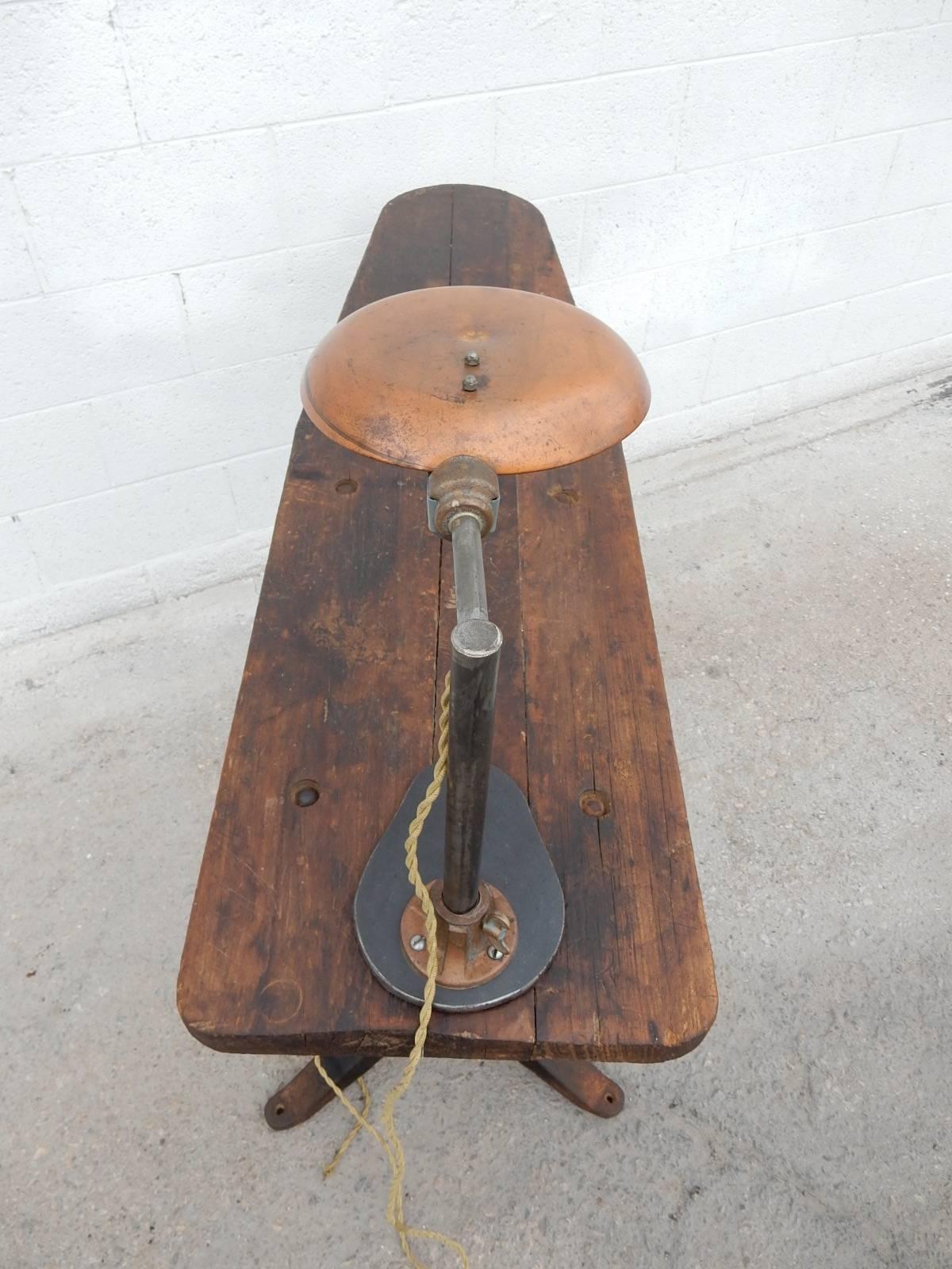 Early 20th Century Industrial Era Cantilevered Work Table with Avant Garde Inspection Lamp