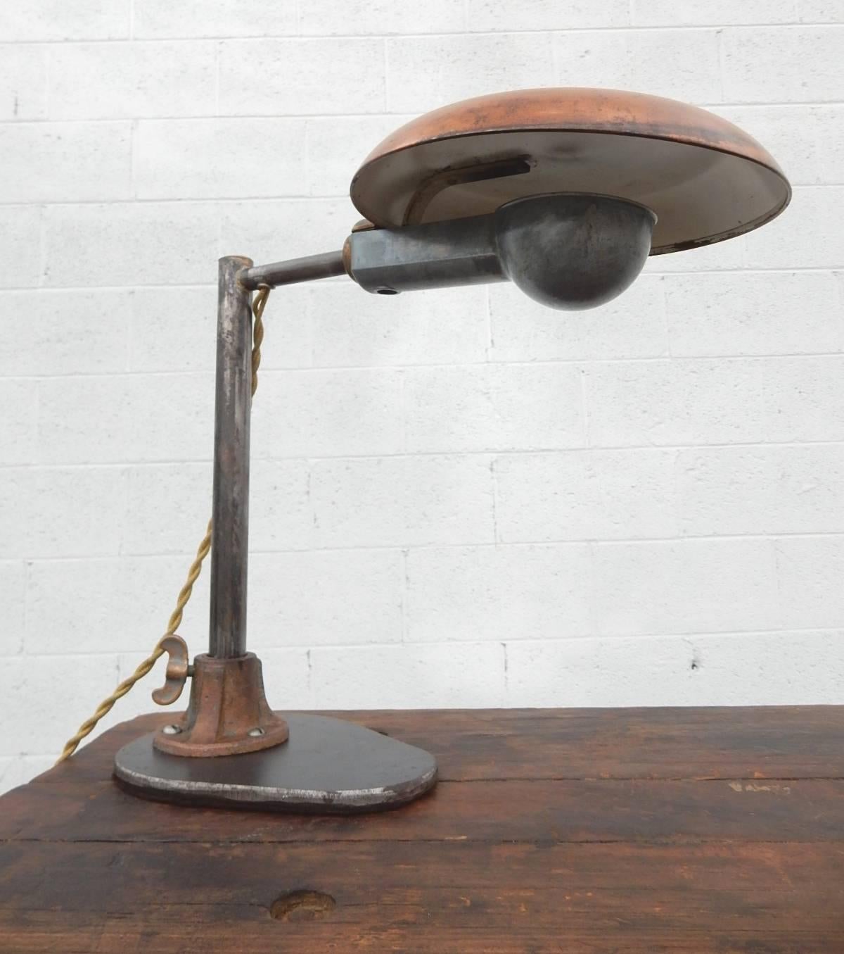 Iron Industrial Era Cantilevered Work Table with Avant Garde Inspection Lamp
