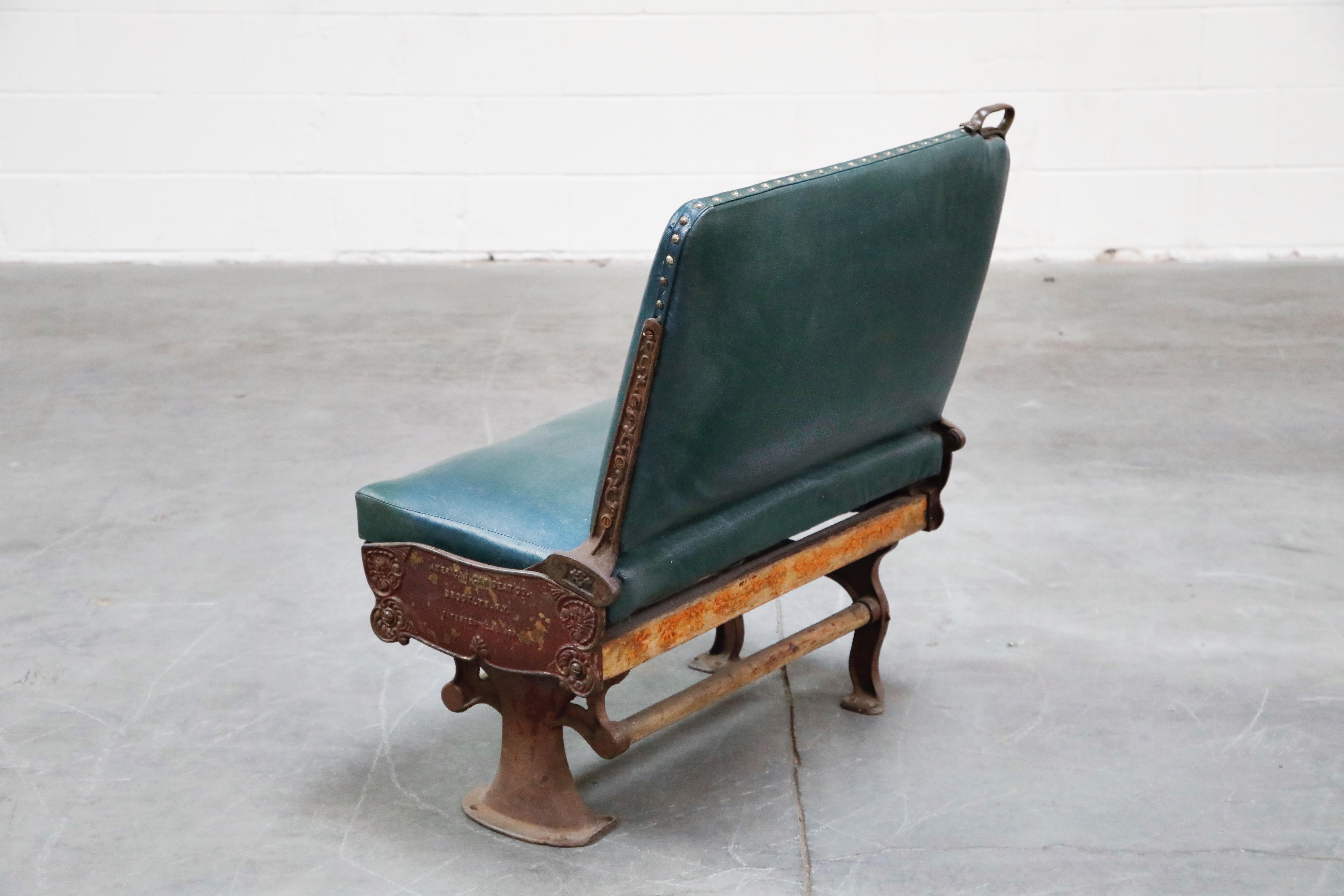 American Industrial Era Cast Iron Brooklyn Trolley Reversible Settee Bench, circa 1910