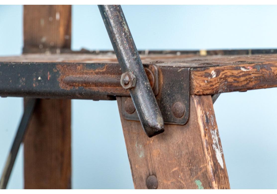 Industrial Era Folding Platform Ladder In Distressed Condition For Sale In Bridgeport, CT