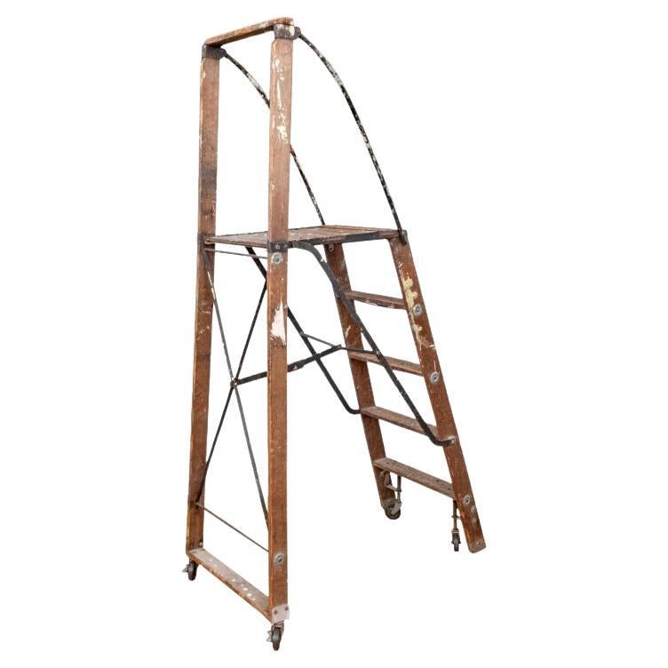 Industrial Era Folding Platform Ladder For Sale