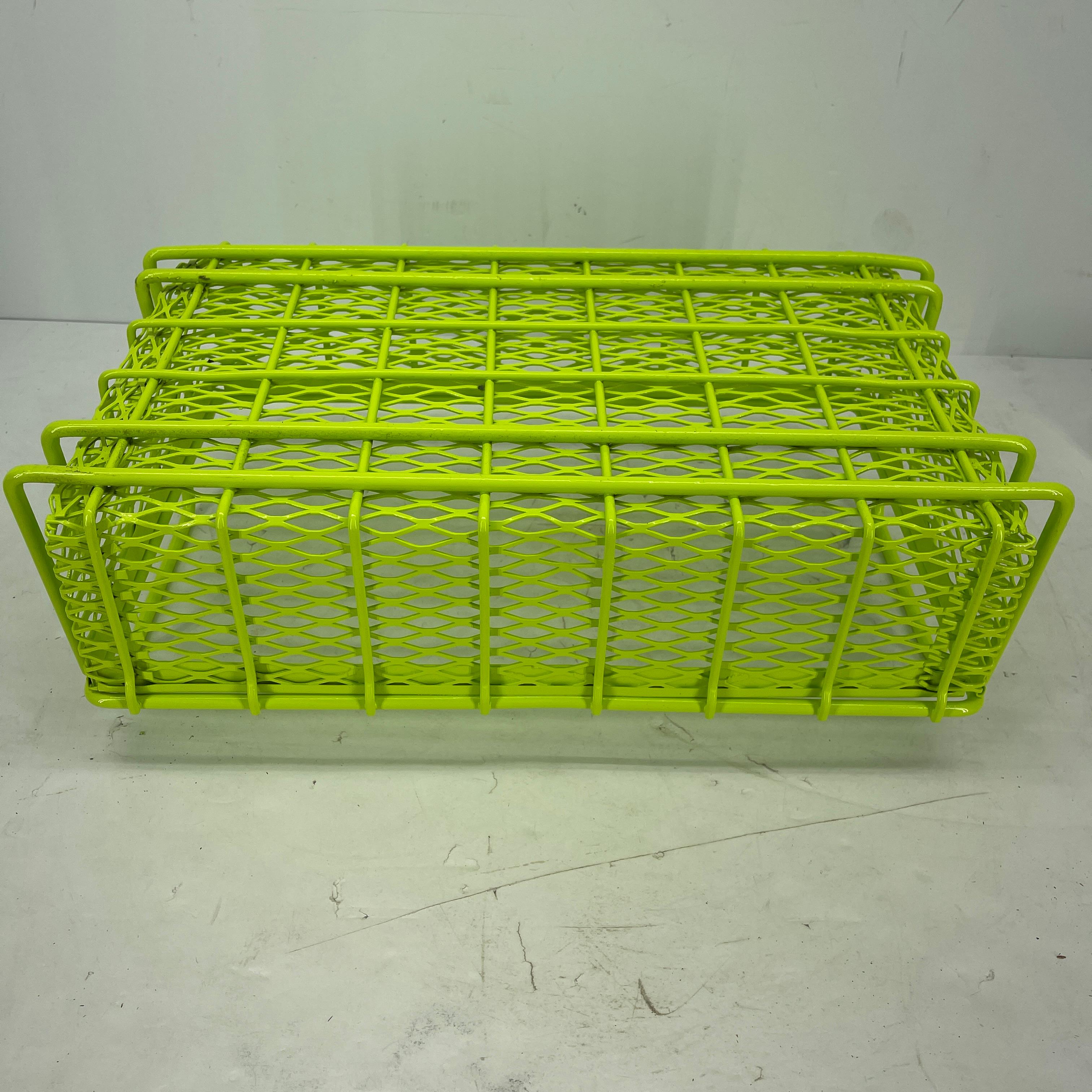 Industrial Era Metal Storage Bins, Powder Coated Bright Chartreuse For Sale 2