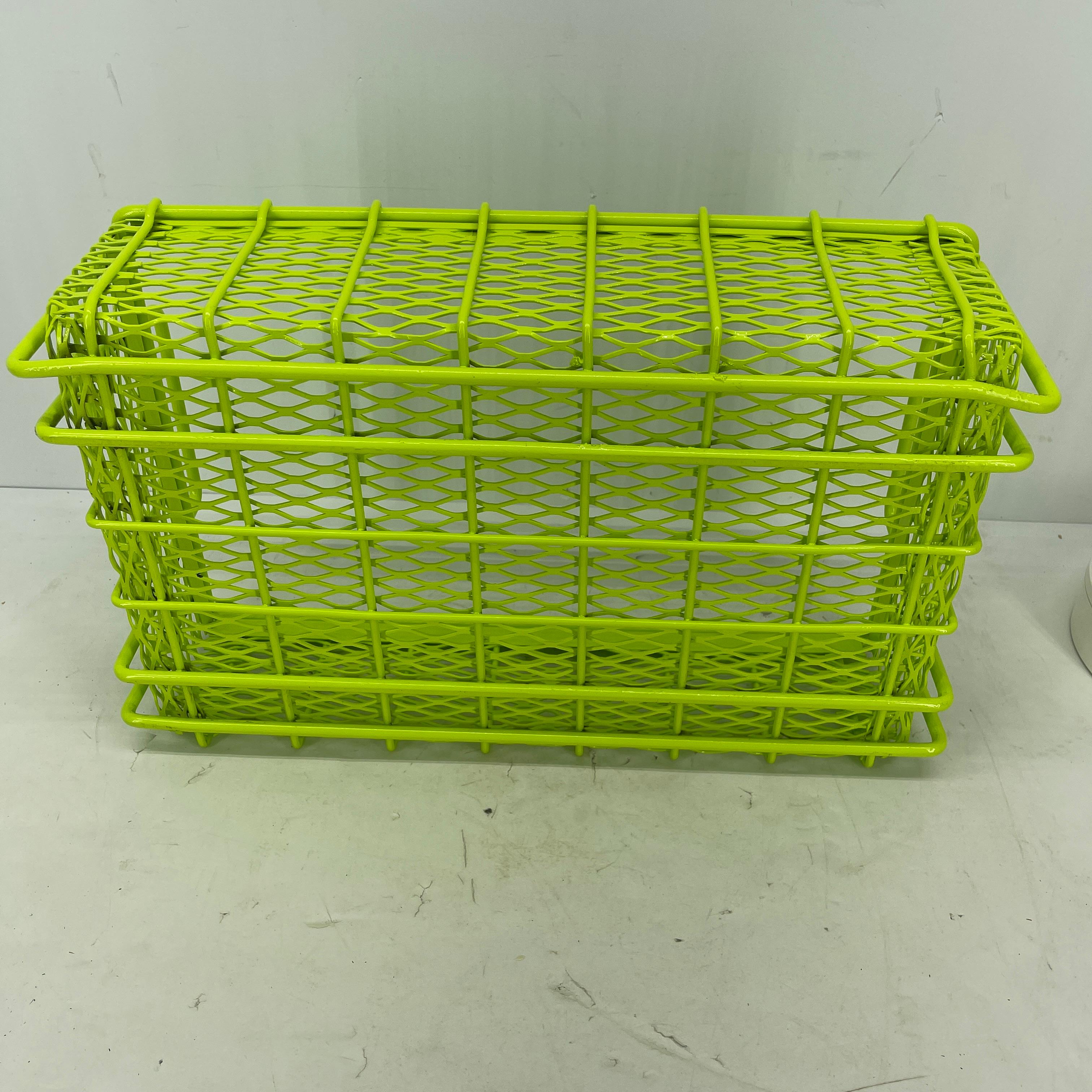 Industrial Era Metal Storage Bins, Powder Coated Bright Chartreuse For Sale 1