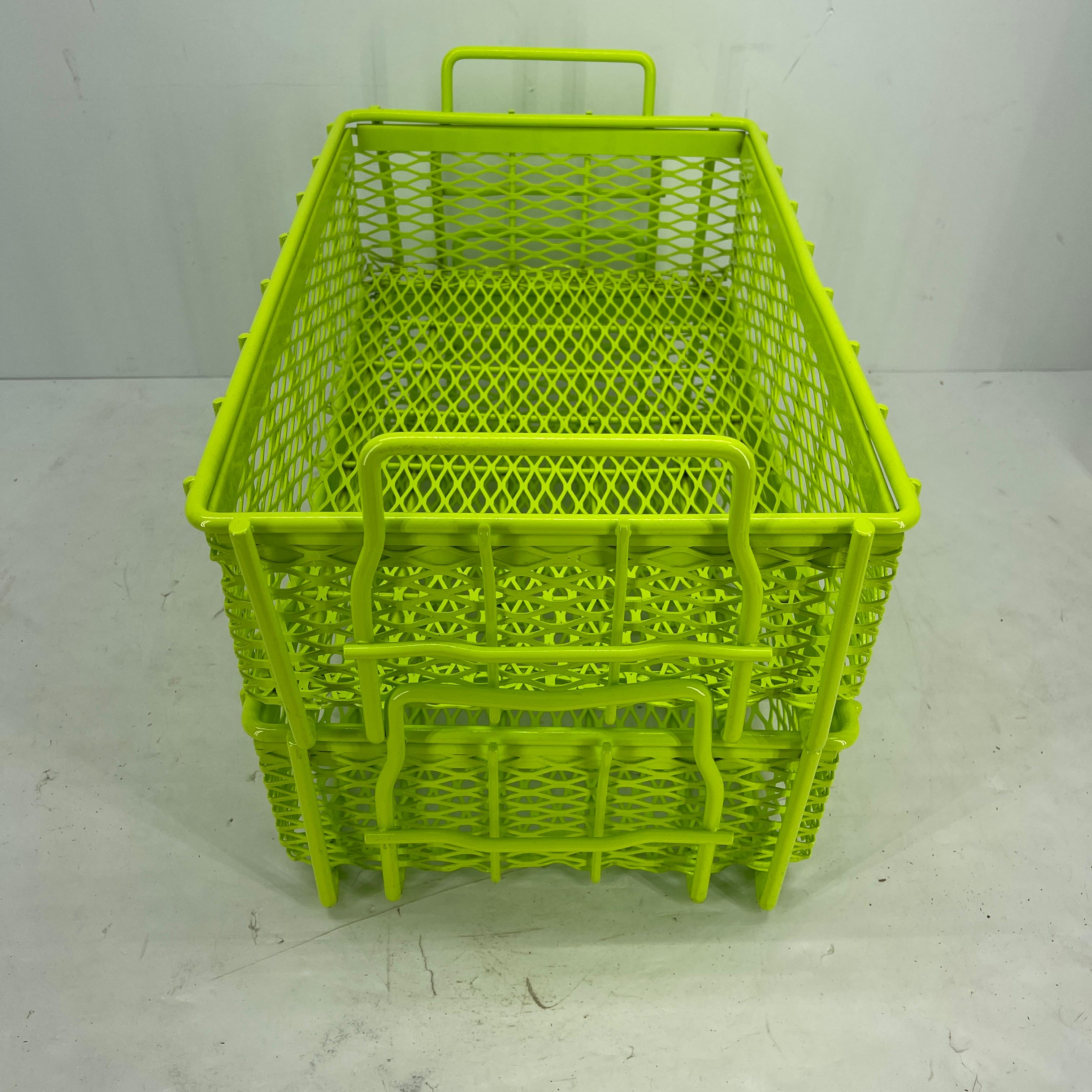 Powder-Coated Industrial Era Metal Storage Bins, Powder Coated Bright Chartreuse For Sale