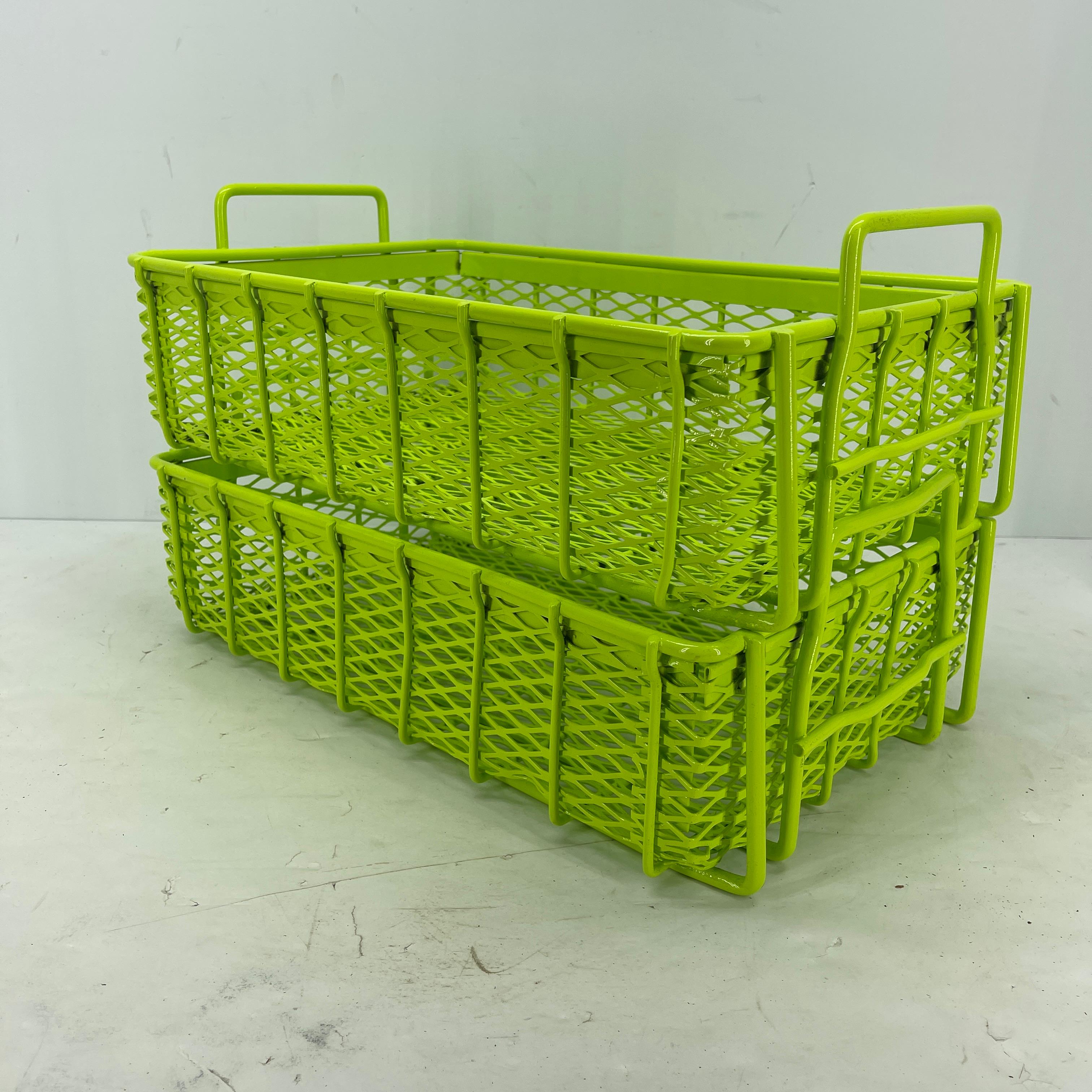 American Industrial Era Metal Storage Bins, Powder Coated Bright Chartreuse For Sale