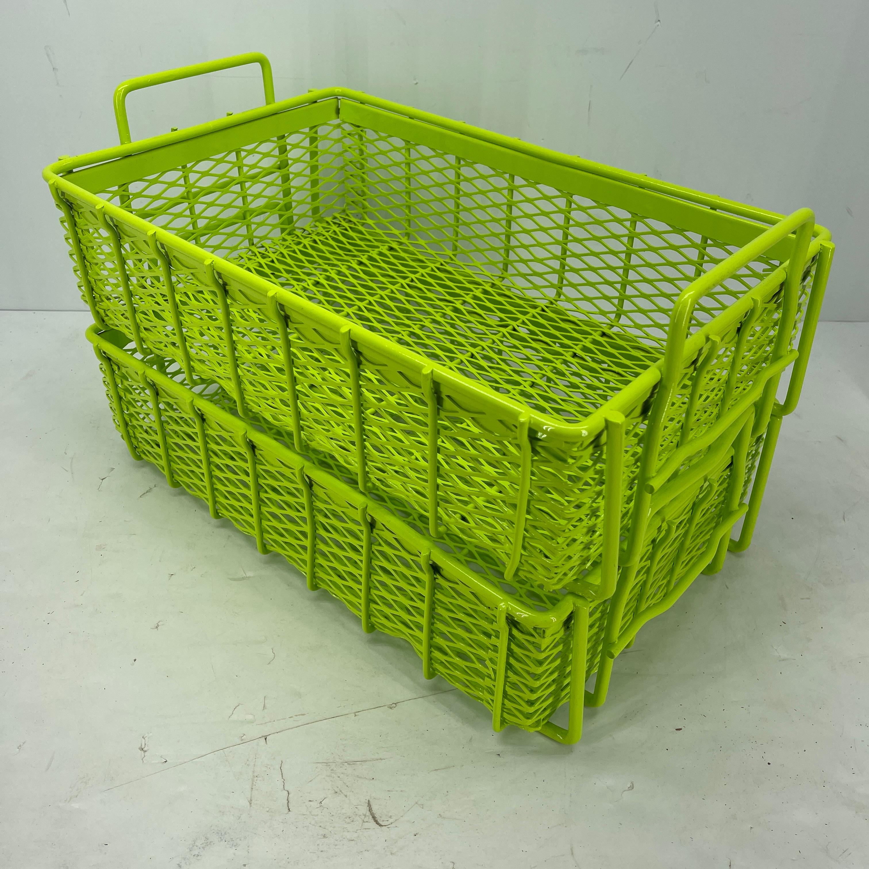 Powder-Coated Industrial Era Metal Storage Bins, Powder Coated Bright Chartreuse For Sale