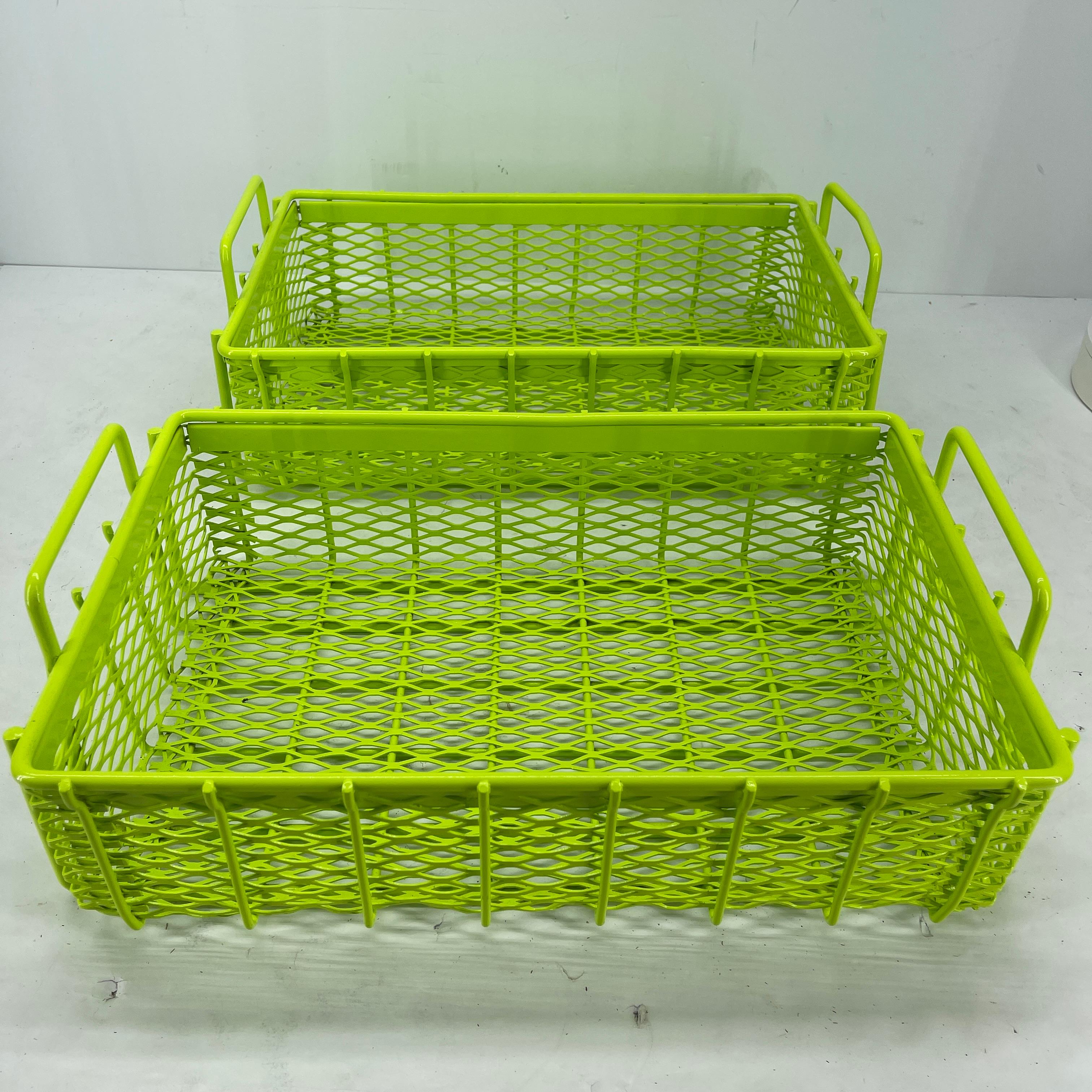 Mid-20th Century Industrial Era Metal Storage Bins, Powder Coated Bright Chartreuse For Sale