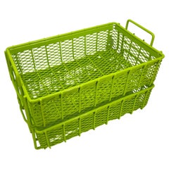 Vintage Industrial Era Metal Storage Bins, Powder Coated Bright Chartreuse