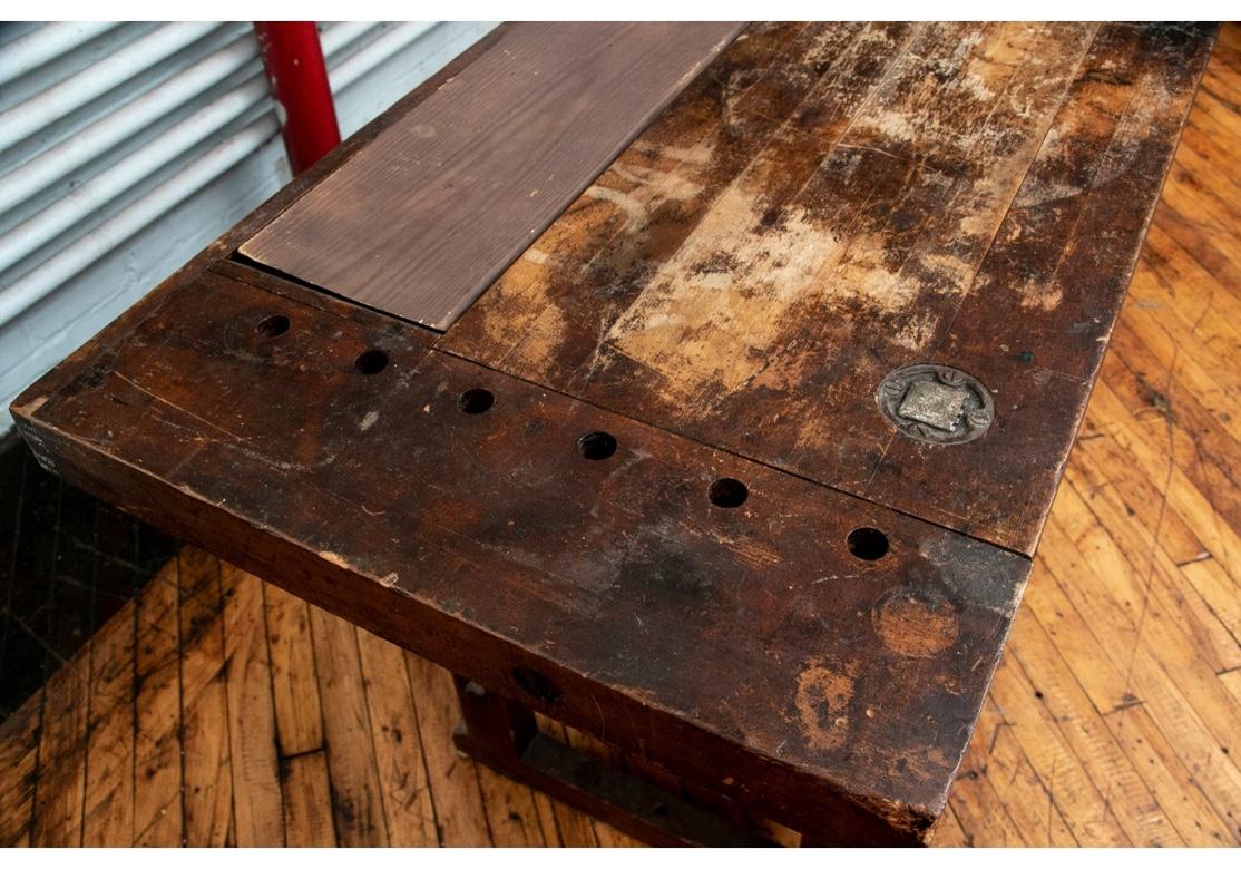 American Industrial Era Pine Work Table by Richards Wilcox, Aurora Illinois