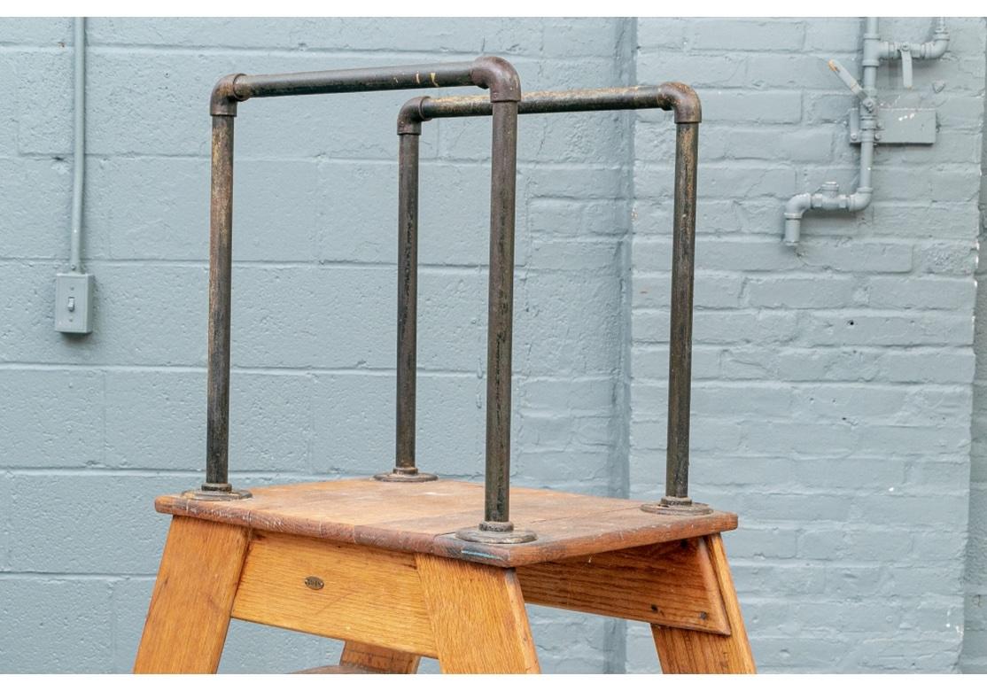 Industrial Era Wood Ladder with Tall Iron Pipe Handles For Sale 2