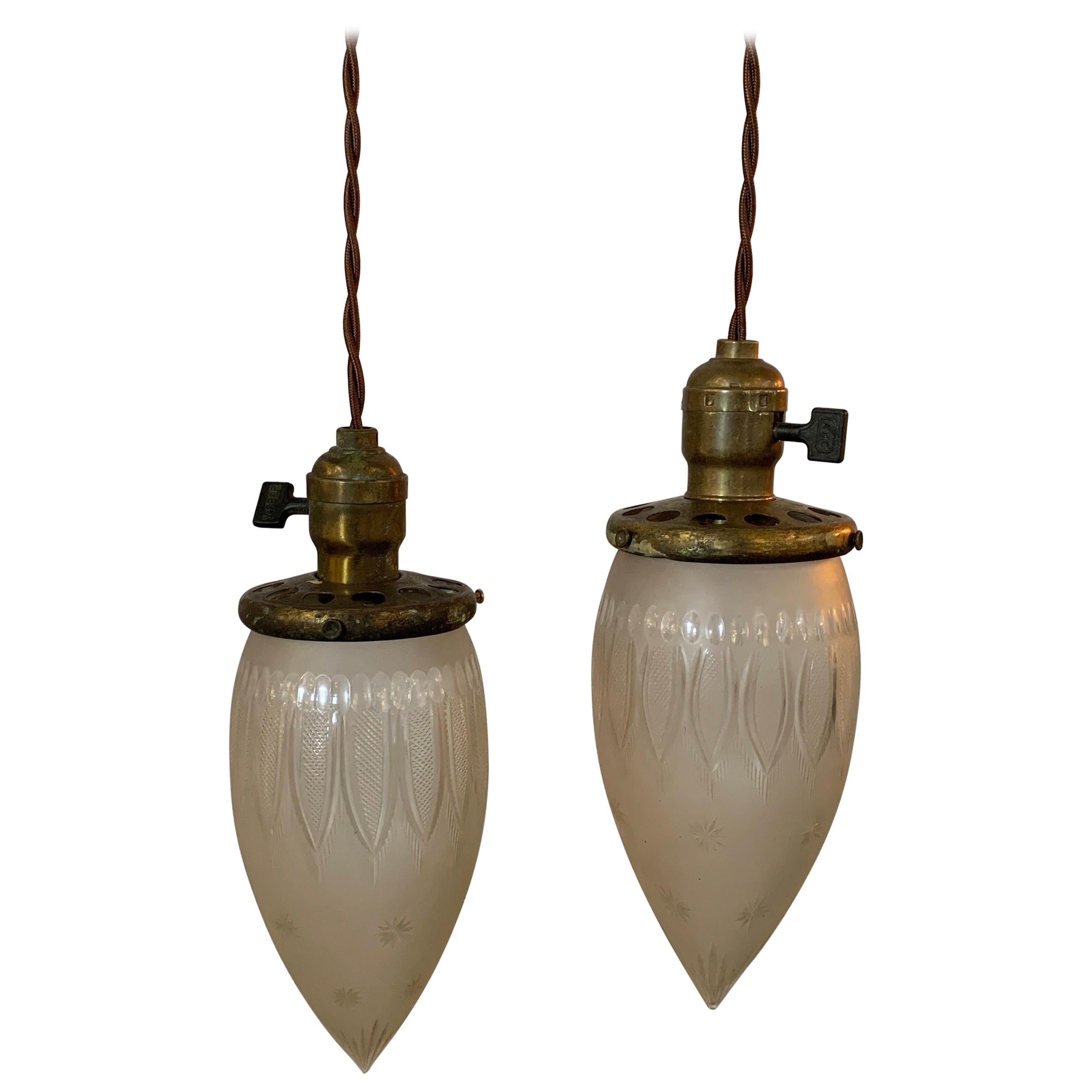 Industrial Etched Glass Teardrop Pendant Light