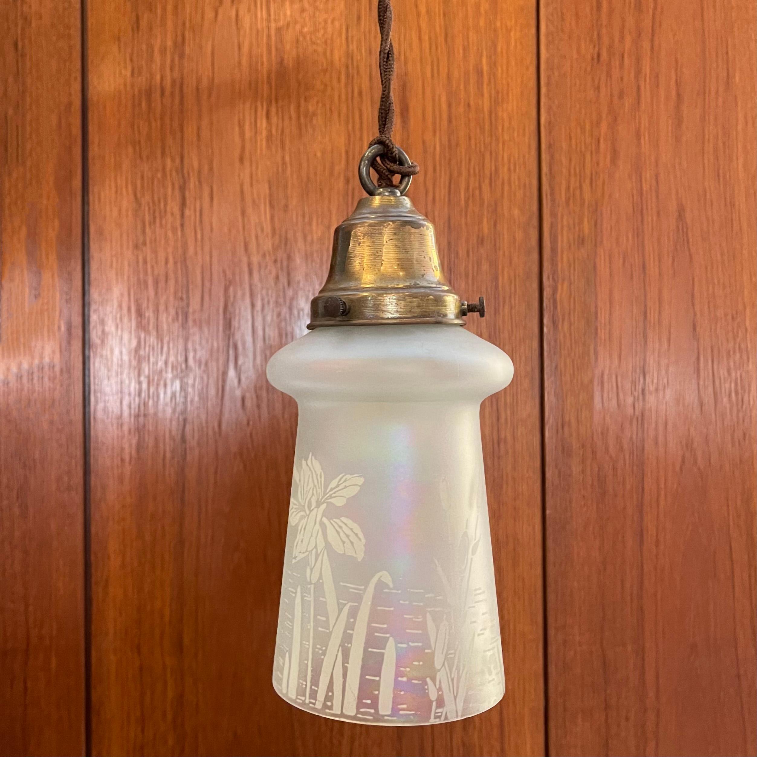 American Industrial Etched Opaline Bell Pendant Light