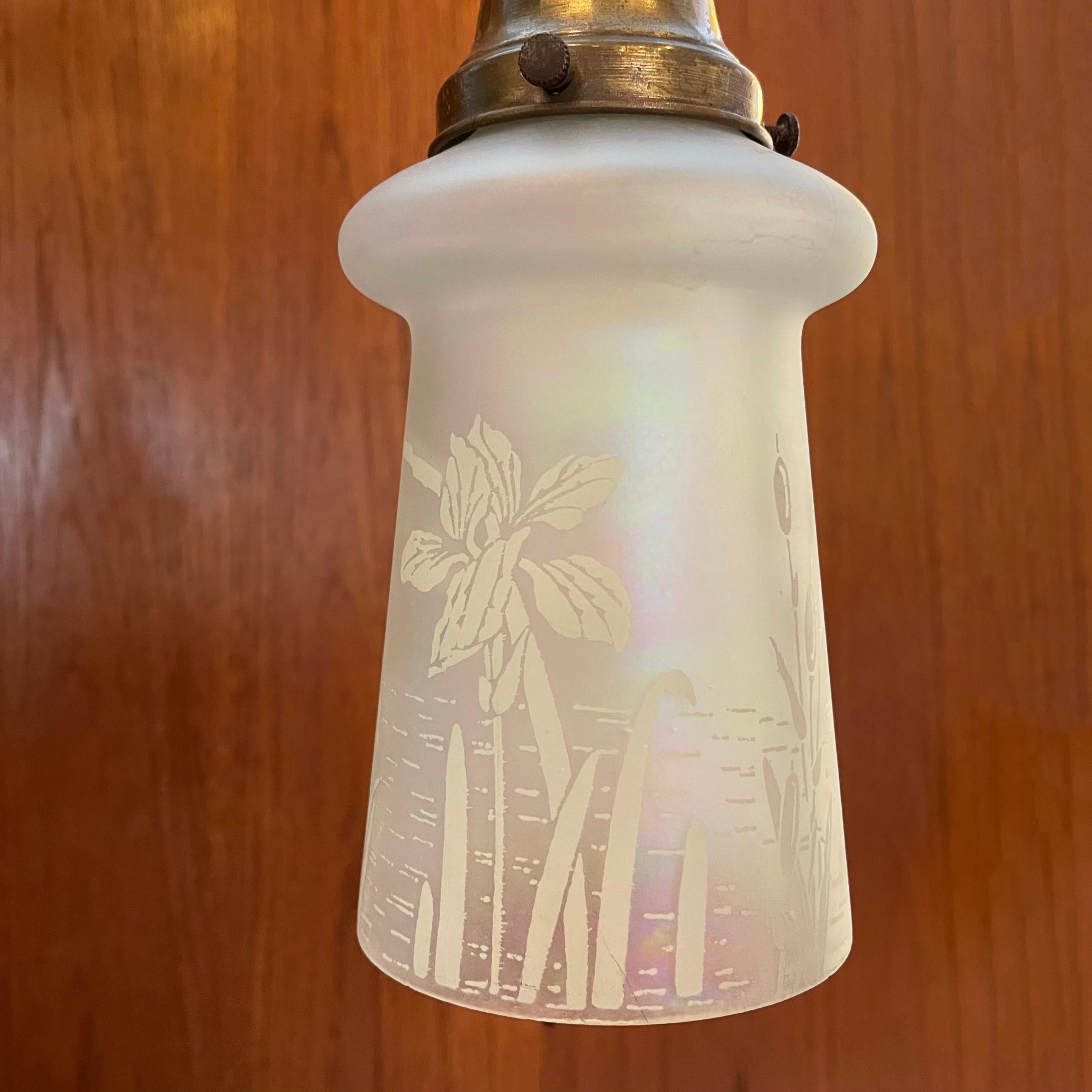 Industrial Etched Opaline Bell Pendant Light In Good Condition In Brooklyn, NY
