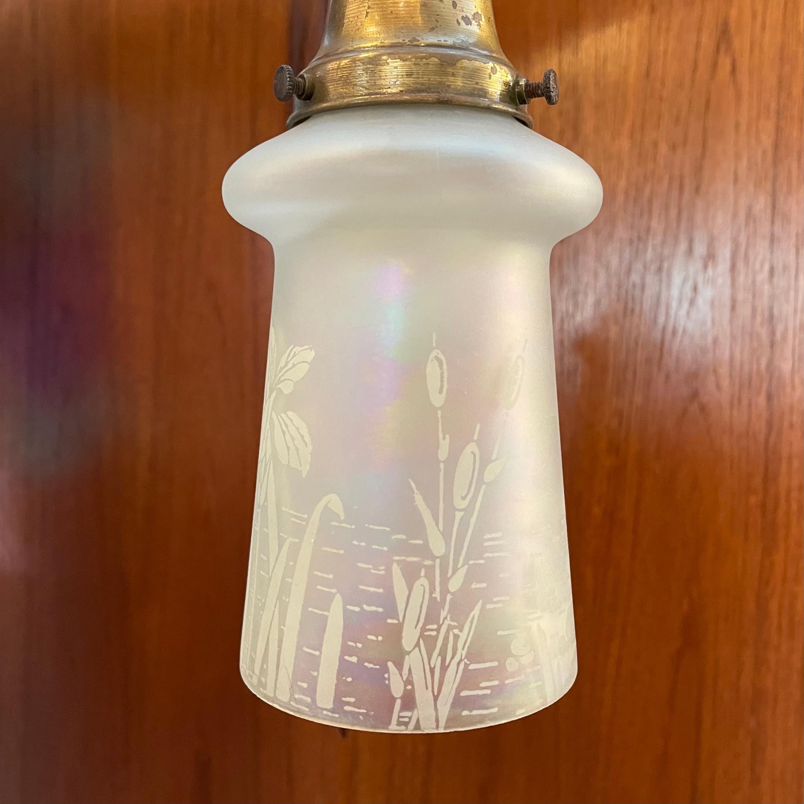 20th Century Industrial Etched Opaline Bell Pendant Light