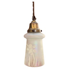 Industrial Etched Opaline Bell Pendant Light