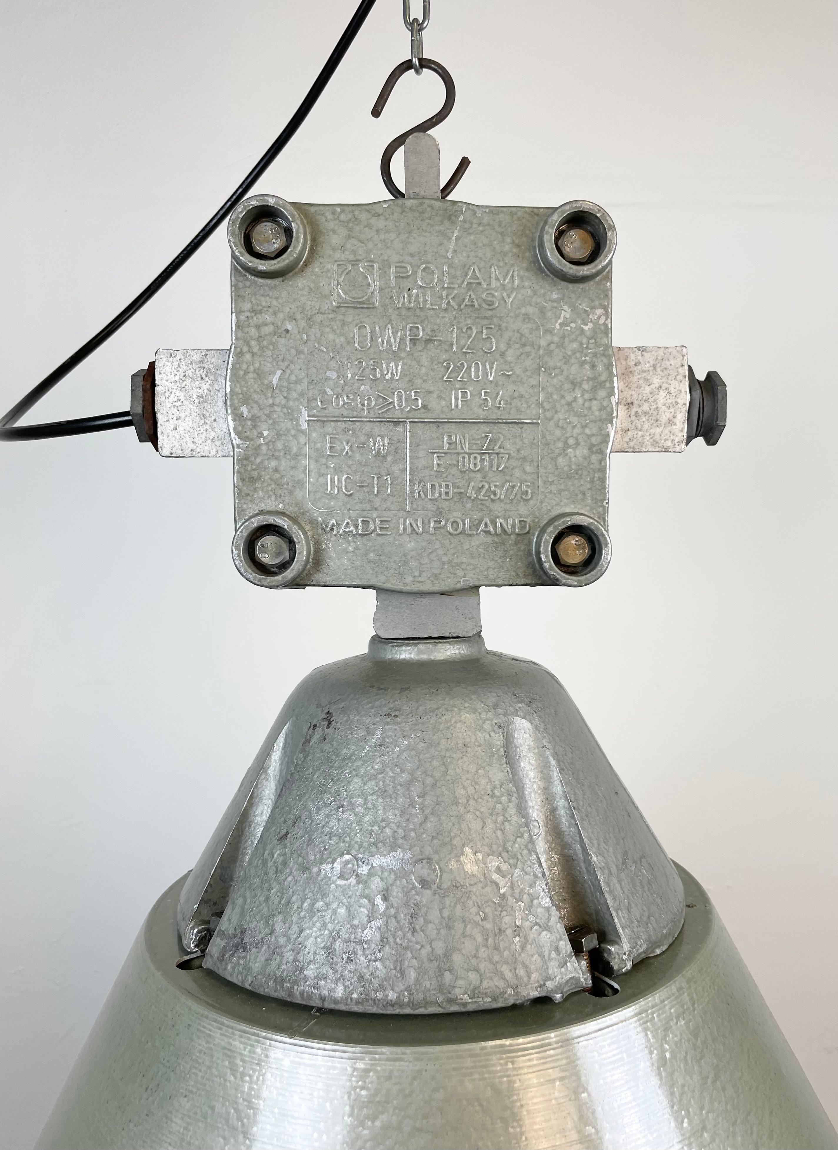 Industrial Explosion Proof Lamp with Aluminium Shade from Polam, 1970s In Good Condition For Sale In Kojetice, CZ