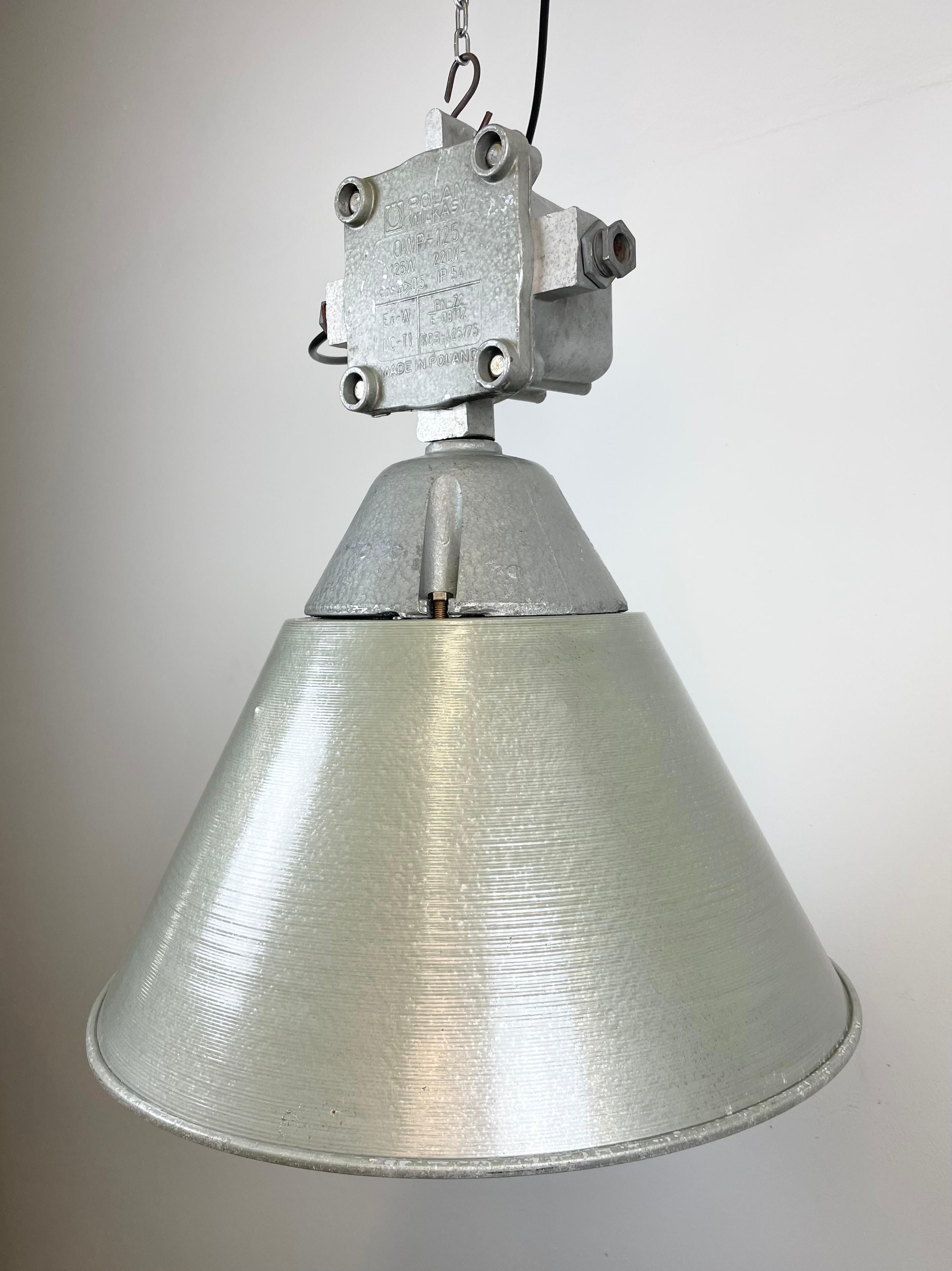 Late 20th Century Industrial Explosion Proof Lamp with Aluminium Shade from Polam, 1970s For Sale