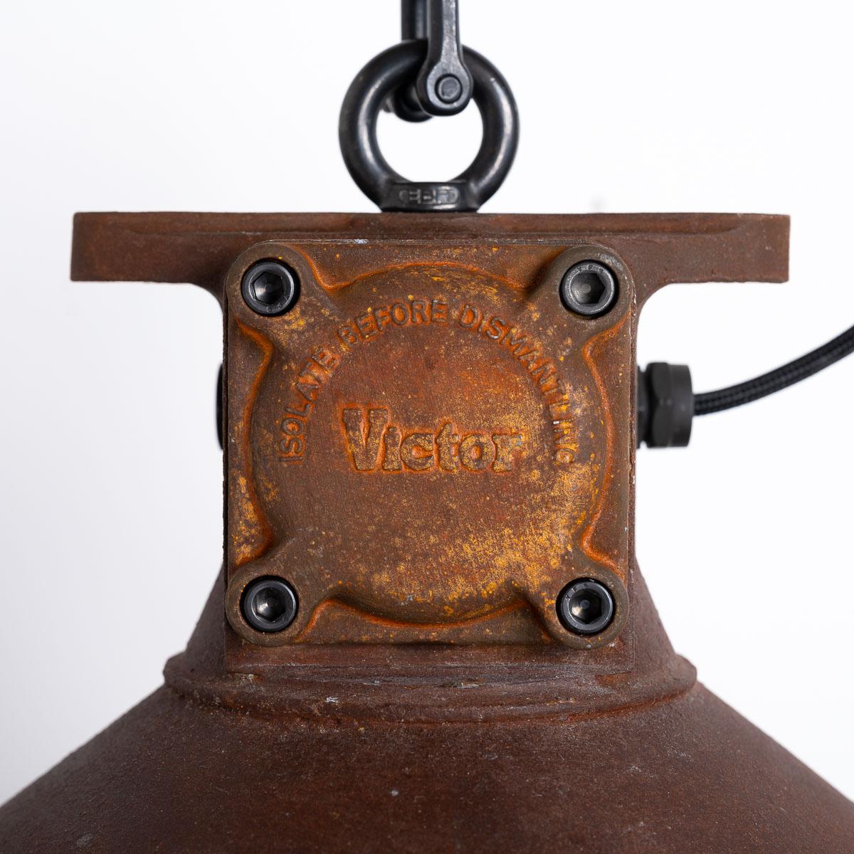 Industrial Explosion Proof Rusted Pendant Lights With Green Enamel Diffusers For Sale 1